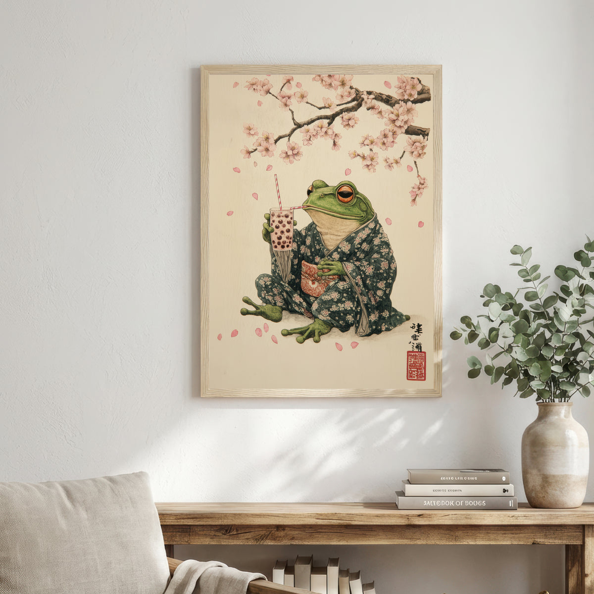 Japanese Frog Bubble Tea Art Print