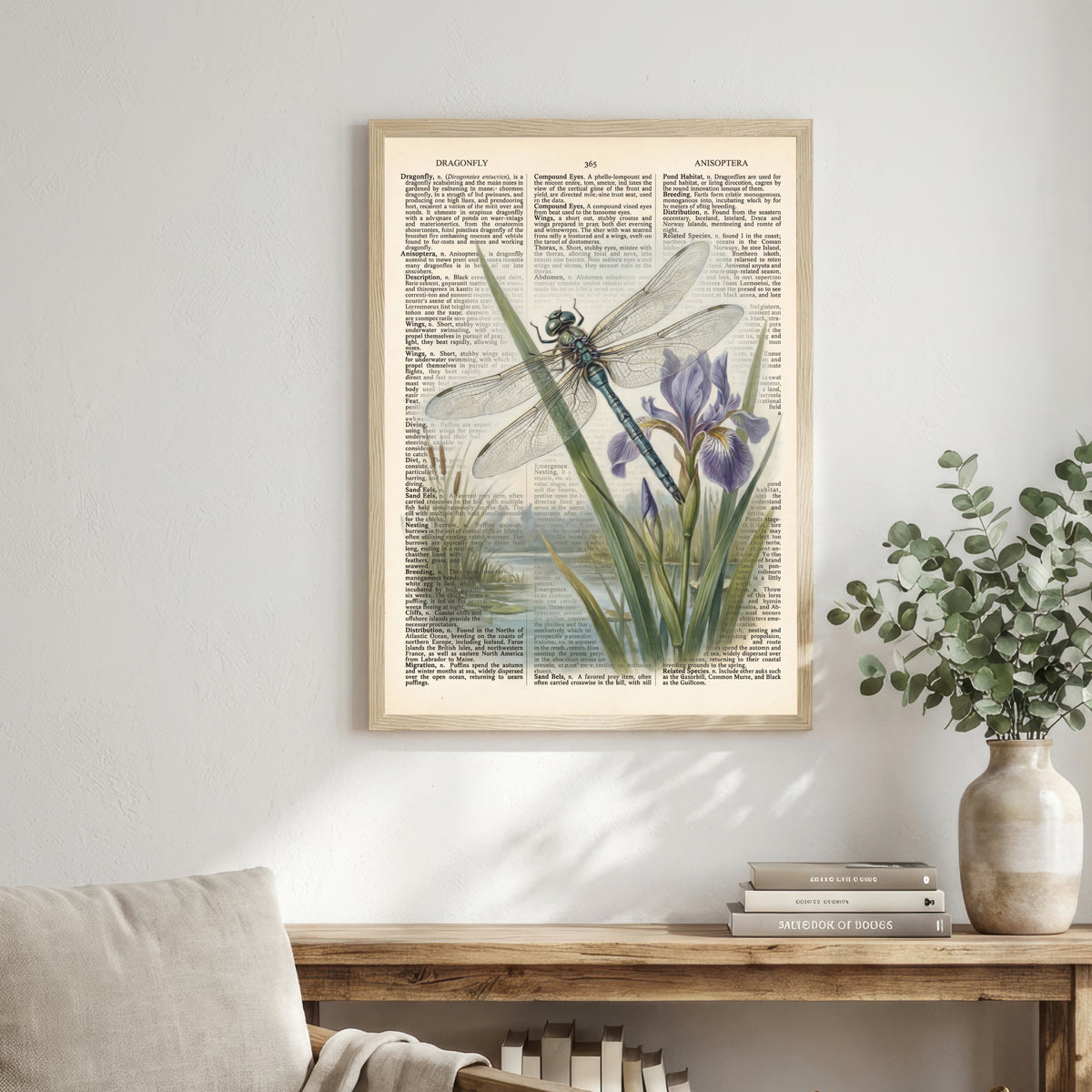 Vintage Dragonfly Iris Art Print