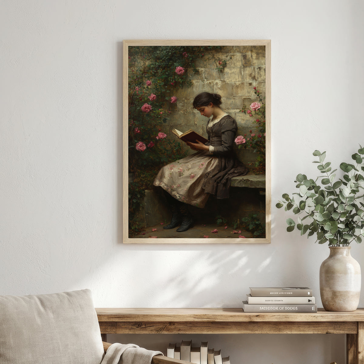 Victorian Woman Reading Rose Garden Art Print