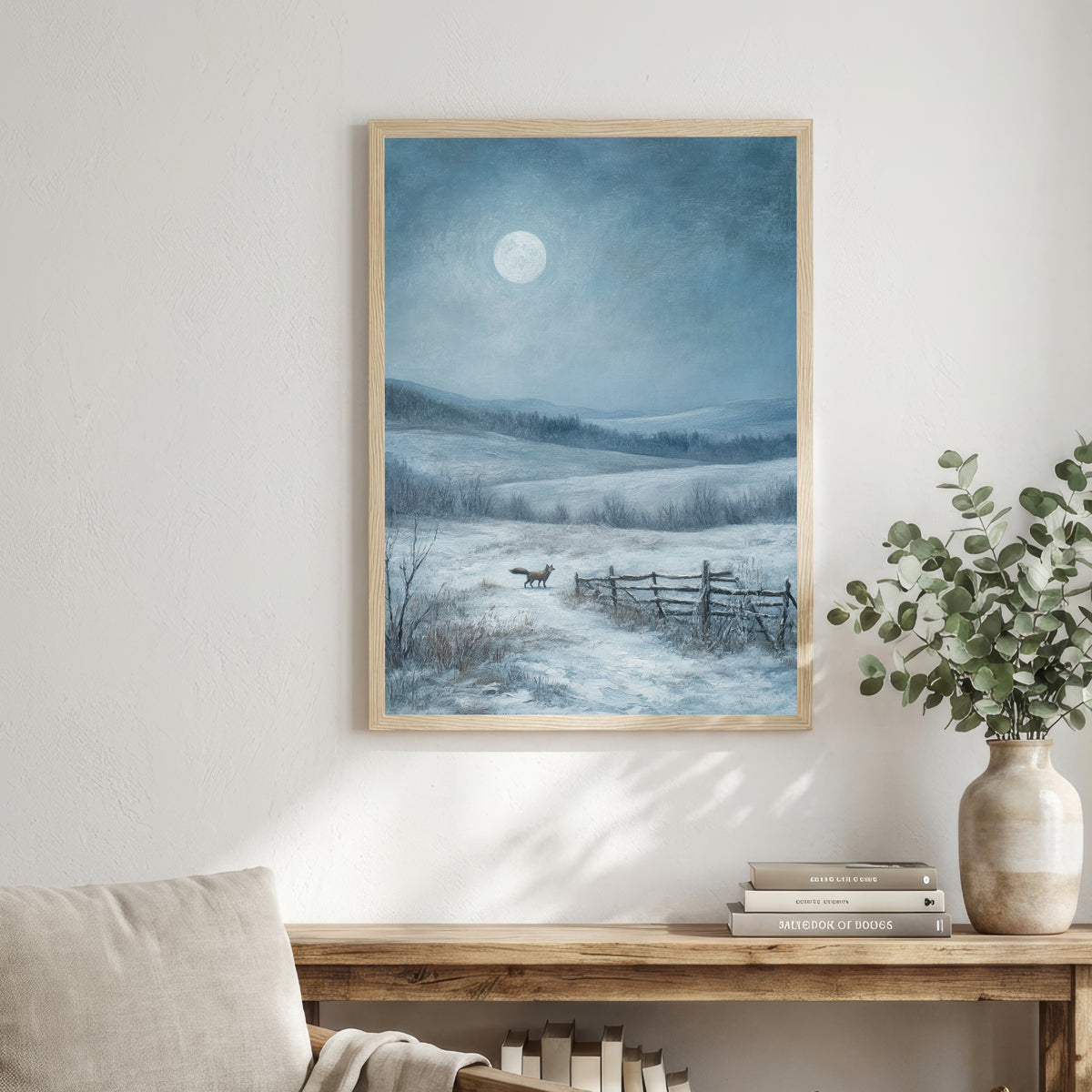Moonlit Fox Winter Landscape Art Print