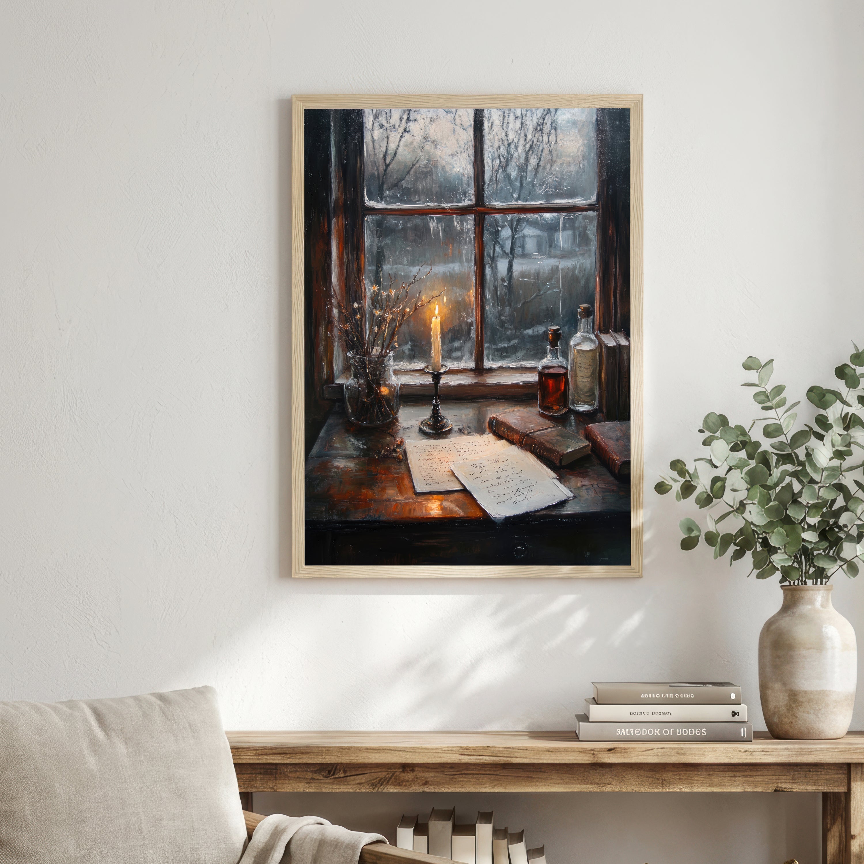 Dark Academia Candlelit Desk Art Print