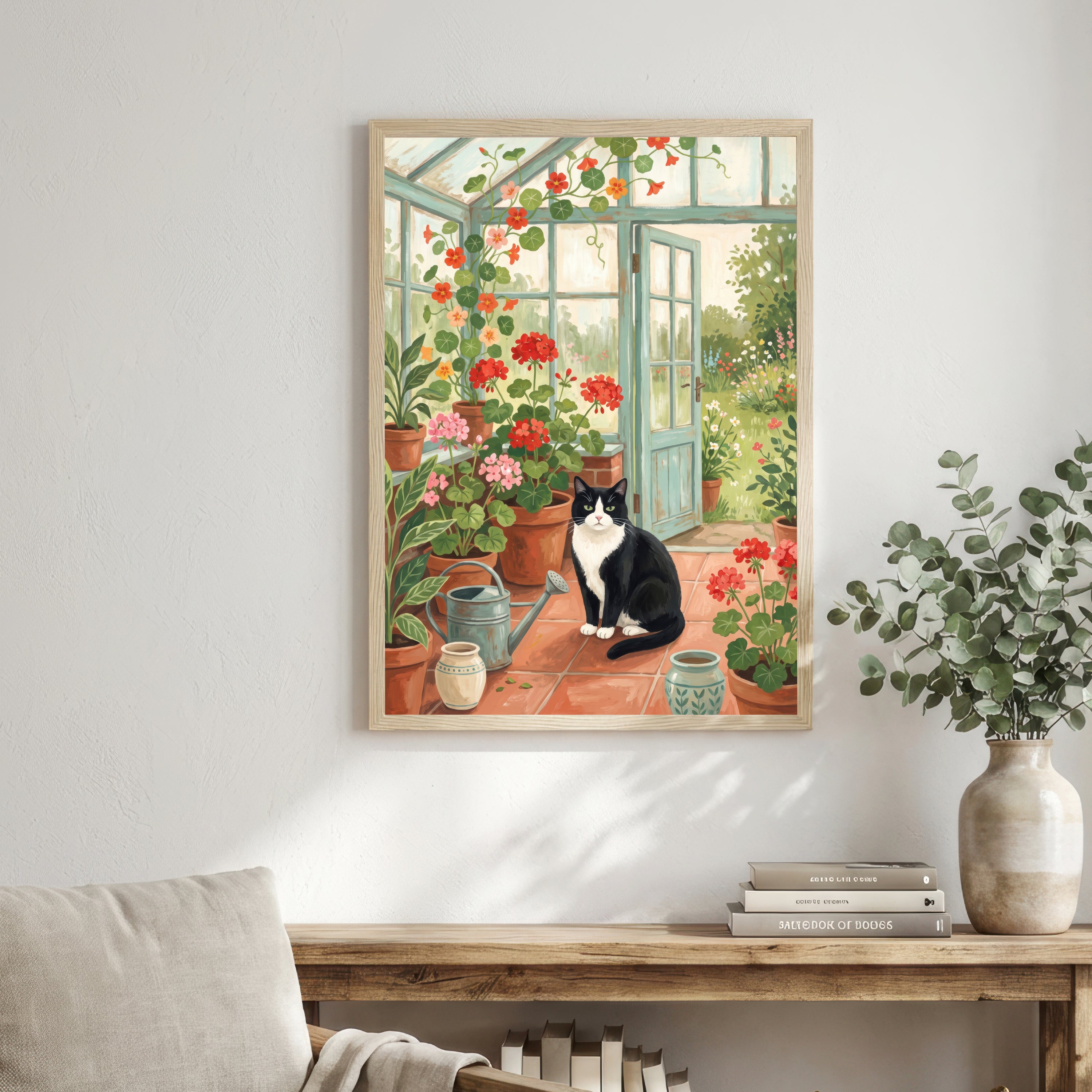 Tuxedo Cat Greenhouse Art Print