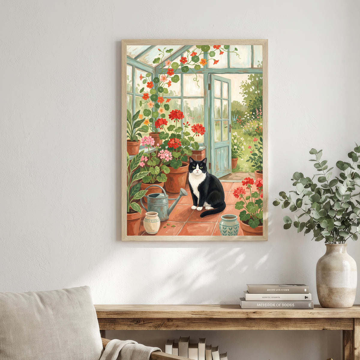 Tuxedo Cat Greenhouse Art Print