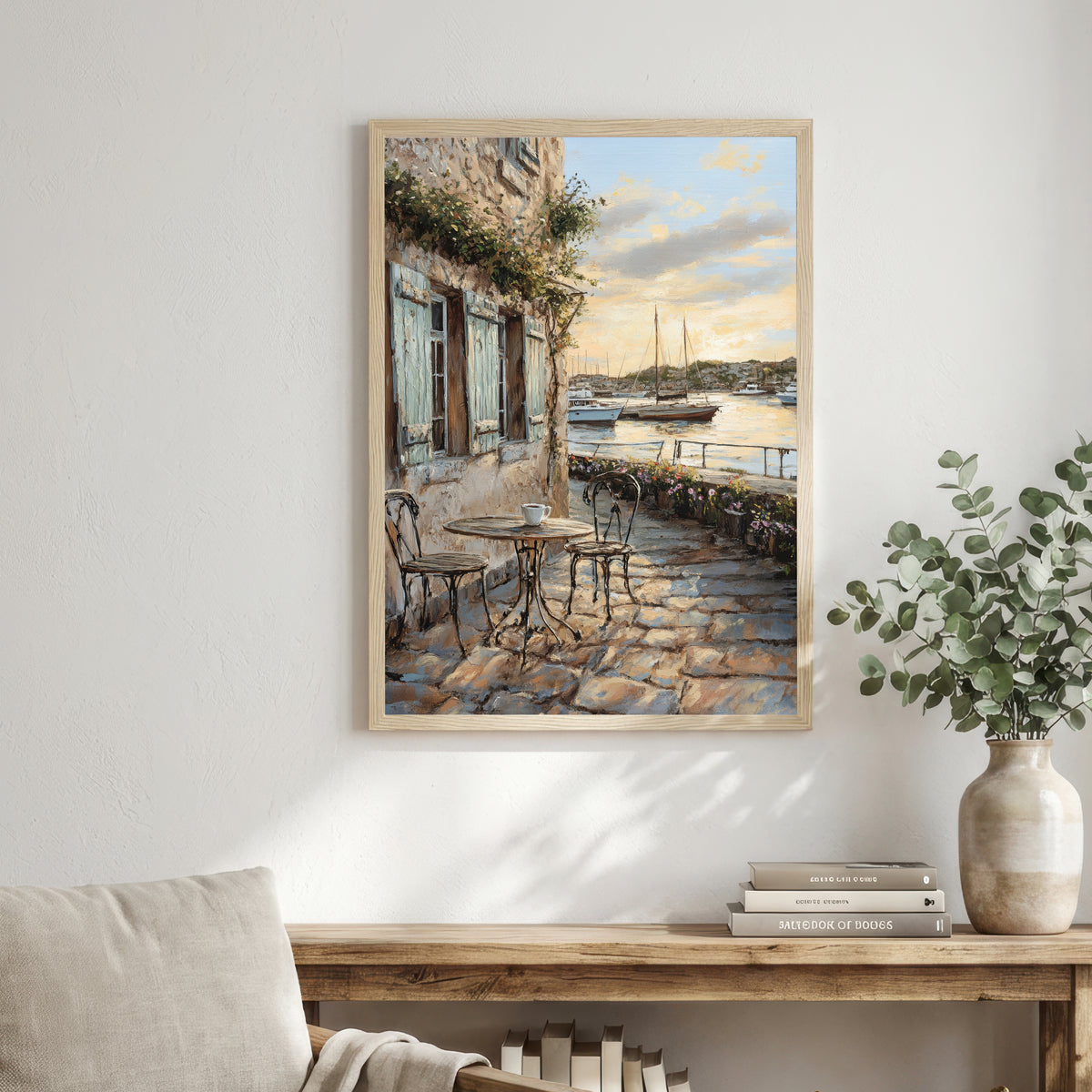 Mediterranean Harbour Café Art Print