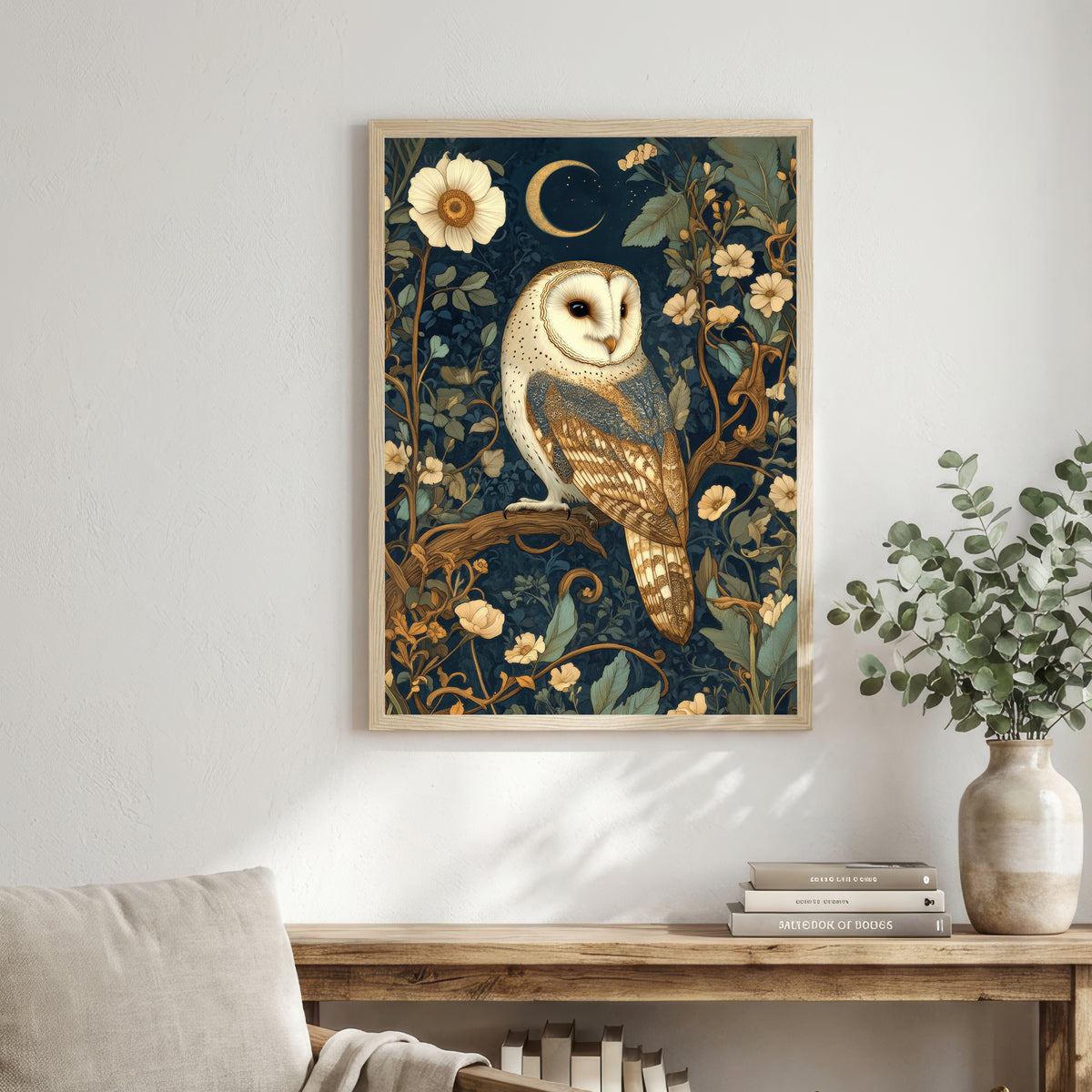 Barn Owl Moonlit Botanical Art Print