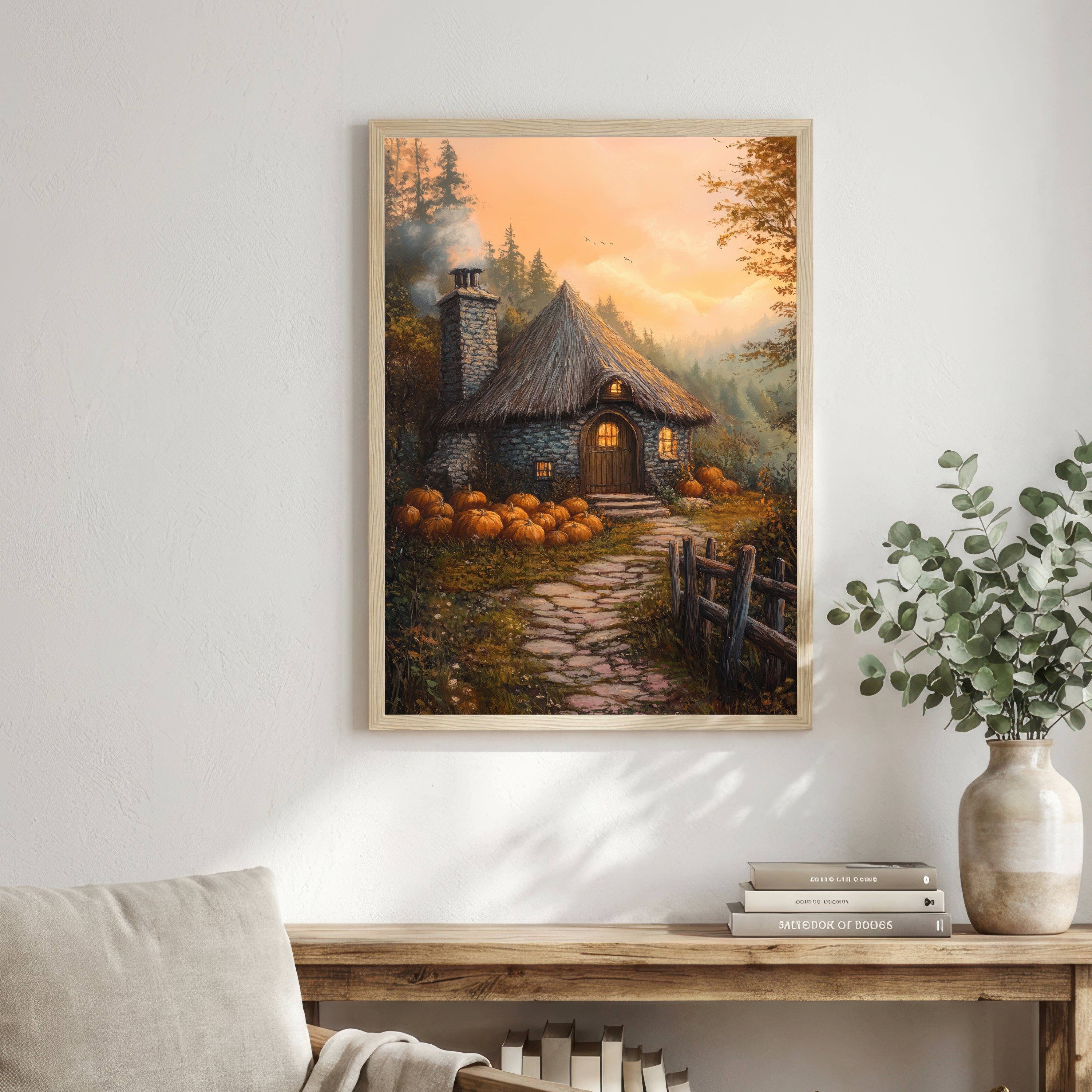 Autumn Cottage Pumpkin Art Print