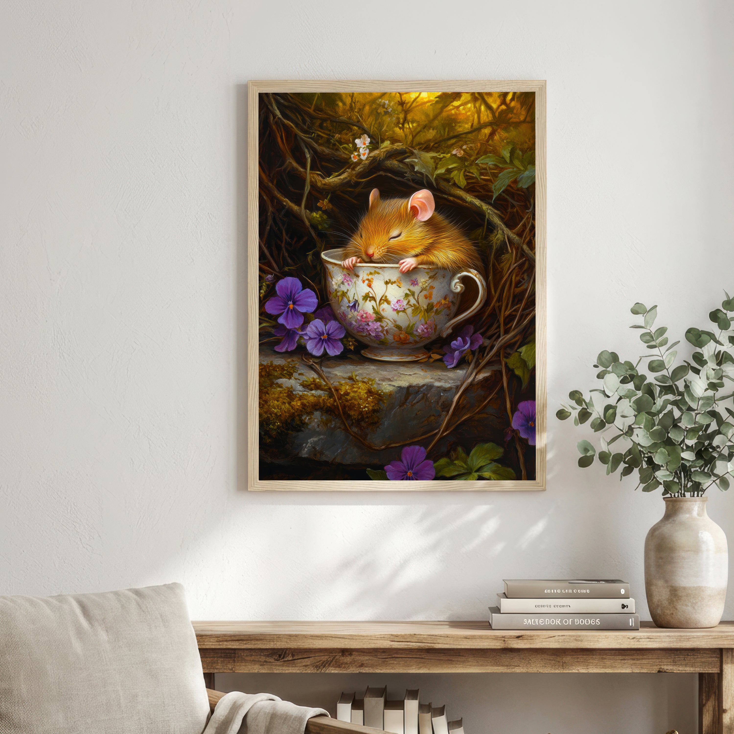 Sleeping Mouse Teacup Art Print