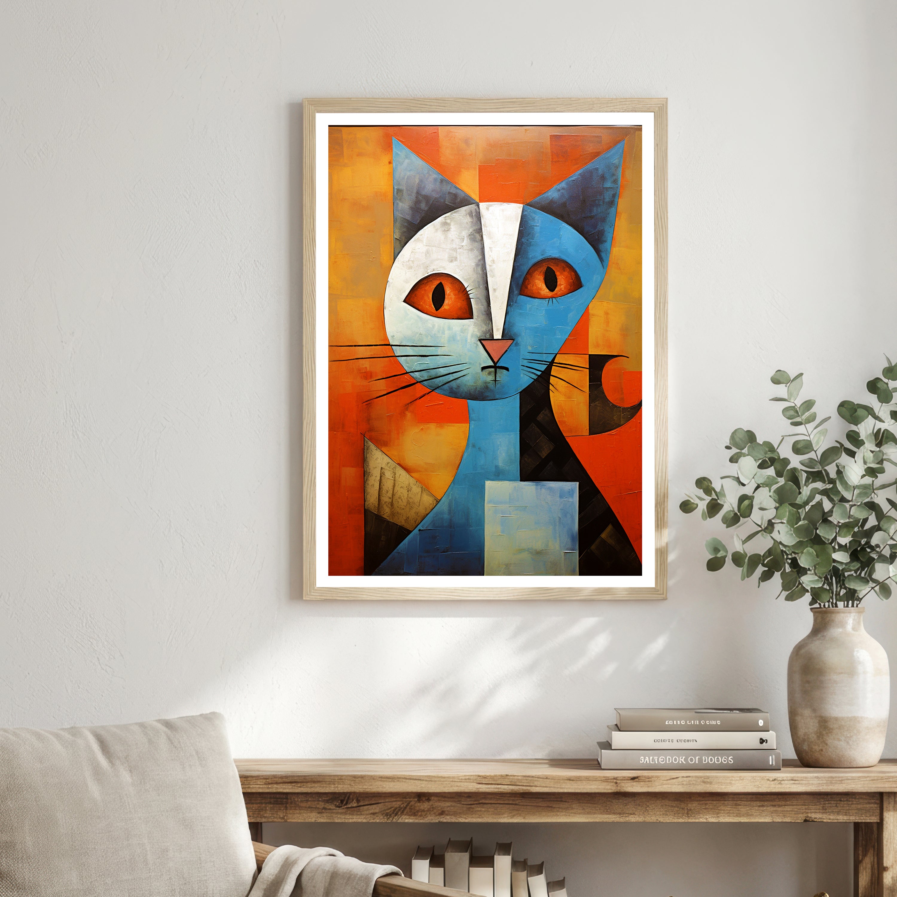 Geometric Blue Cat Art Print