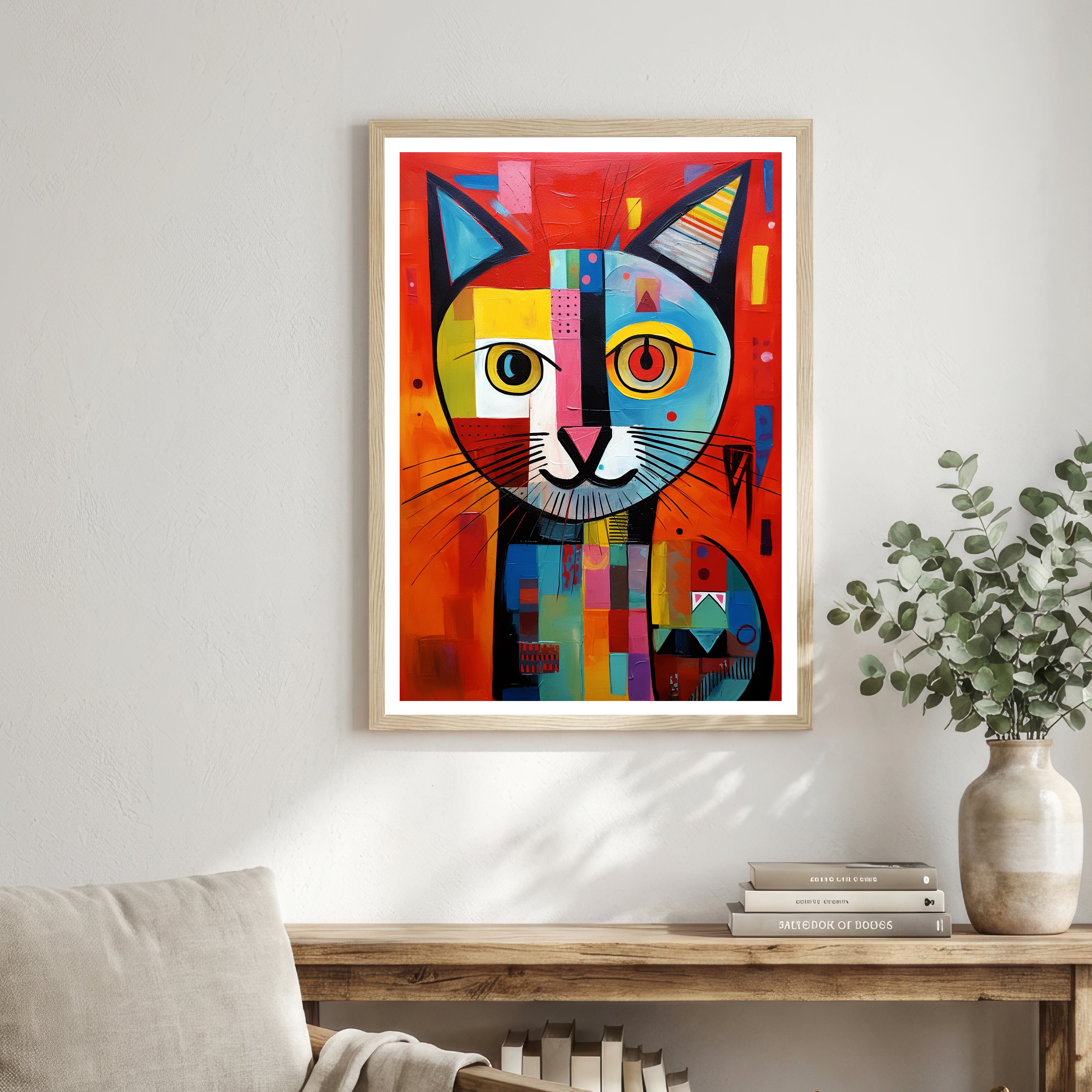 Colorful Cubist Cat Art Print