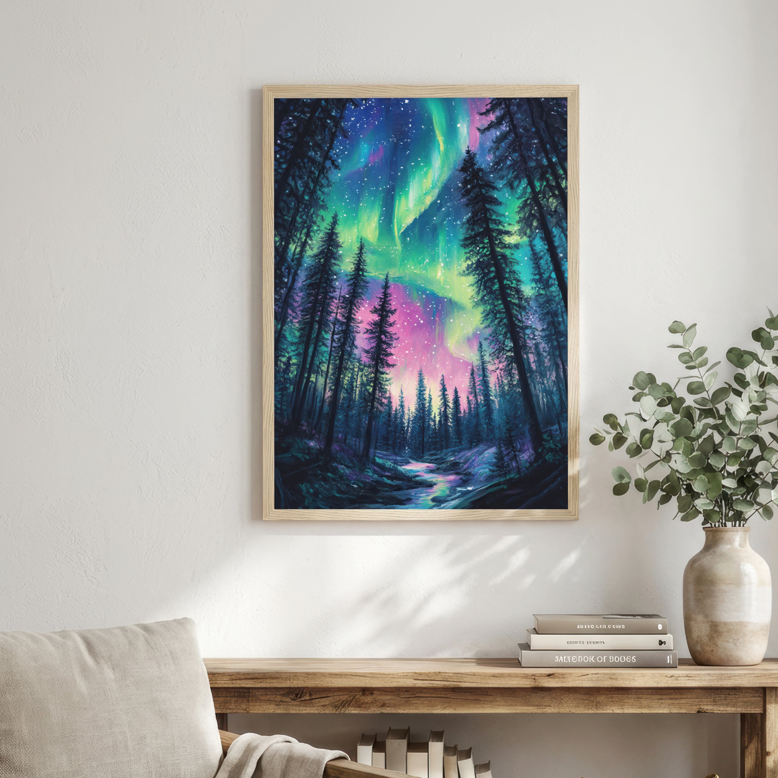Aurora Borealis Forest Art Print