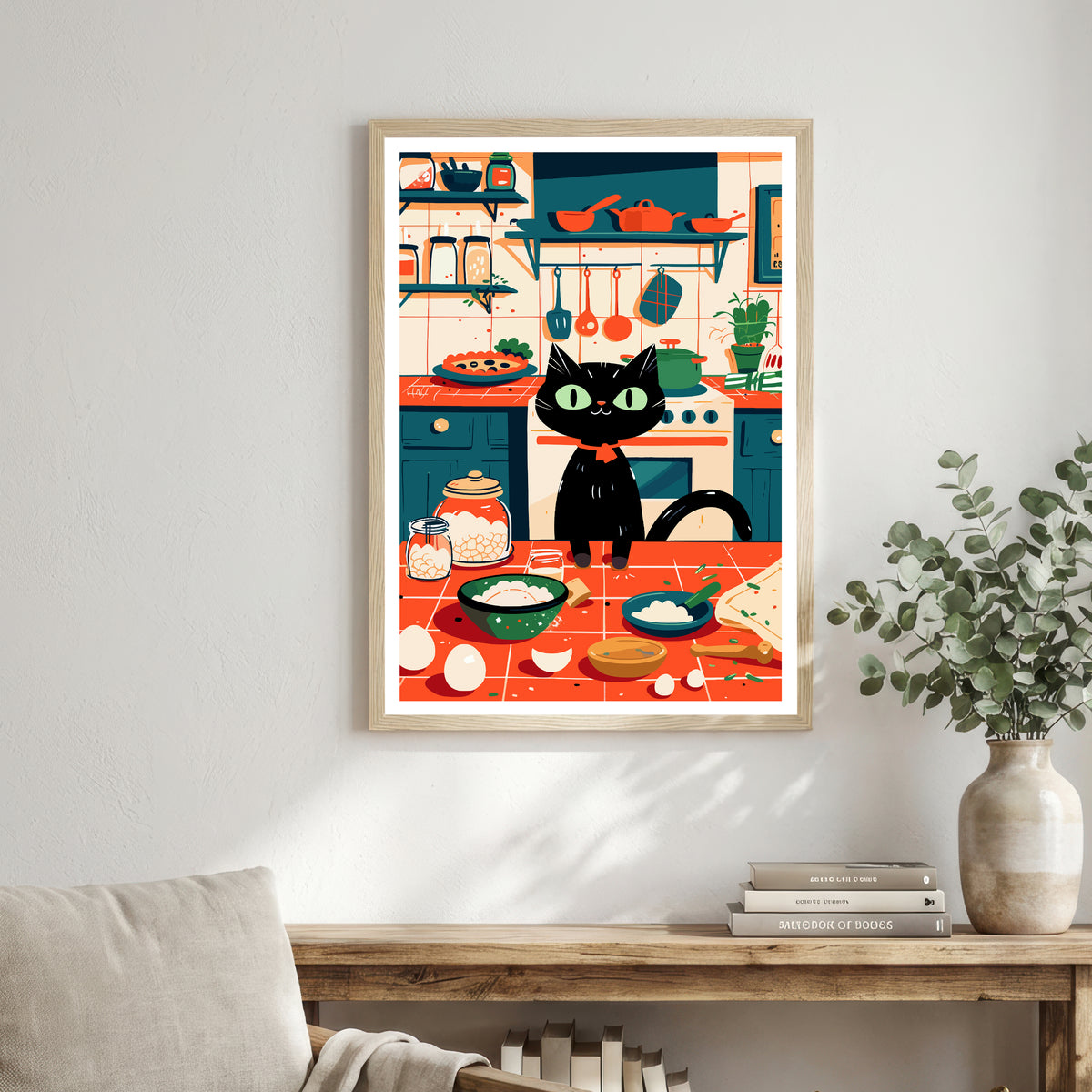 Black Cat Kitchen Art Print