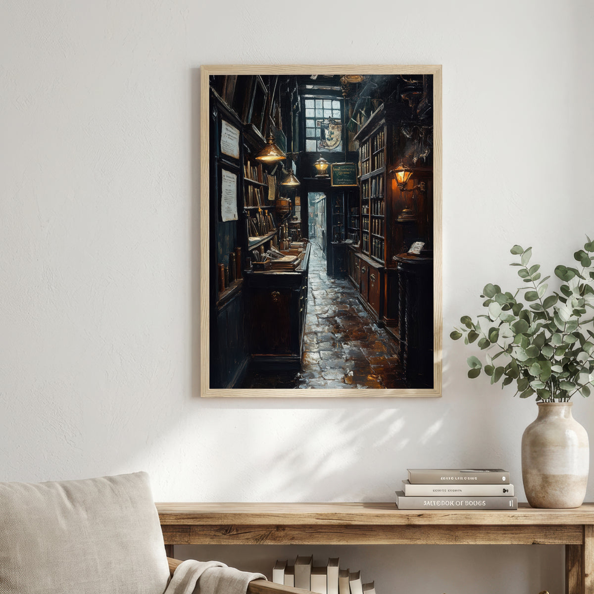 Moody Bookshop Interior Art Print
