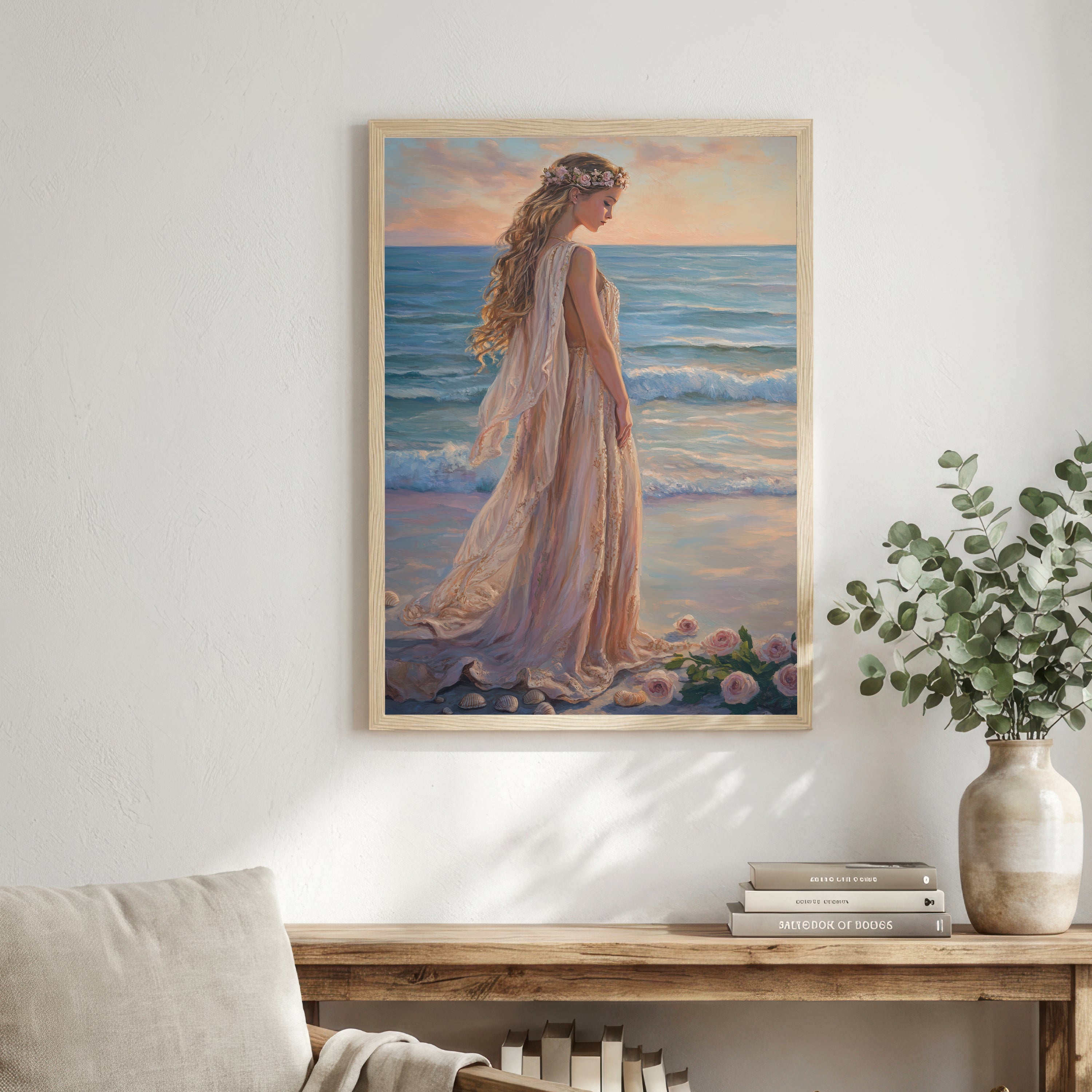 Romantic Woman by the Sea Art Print