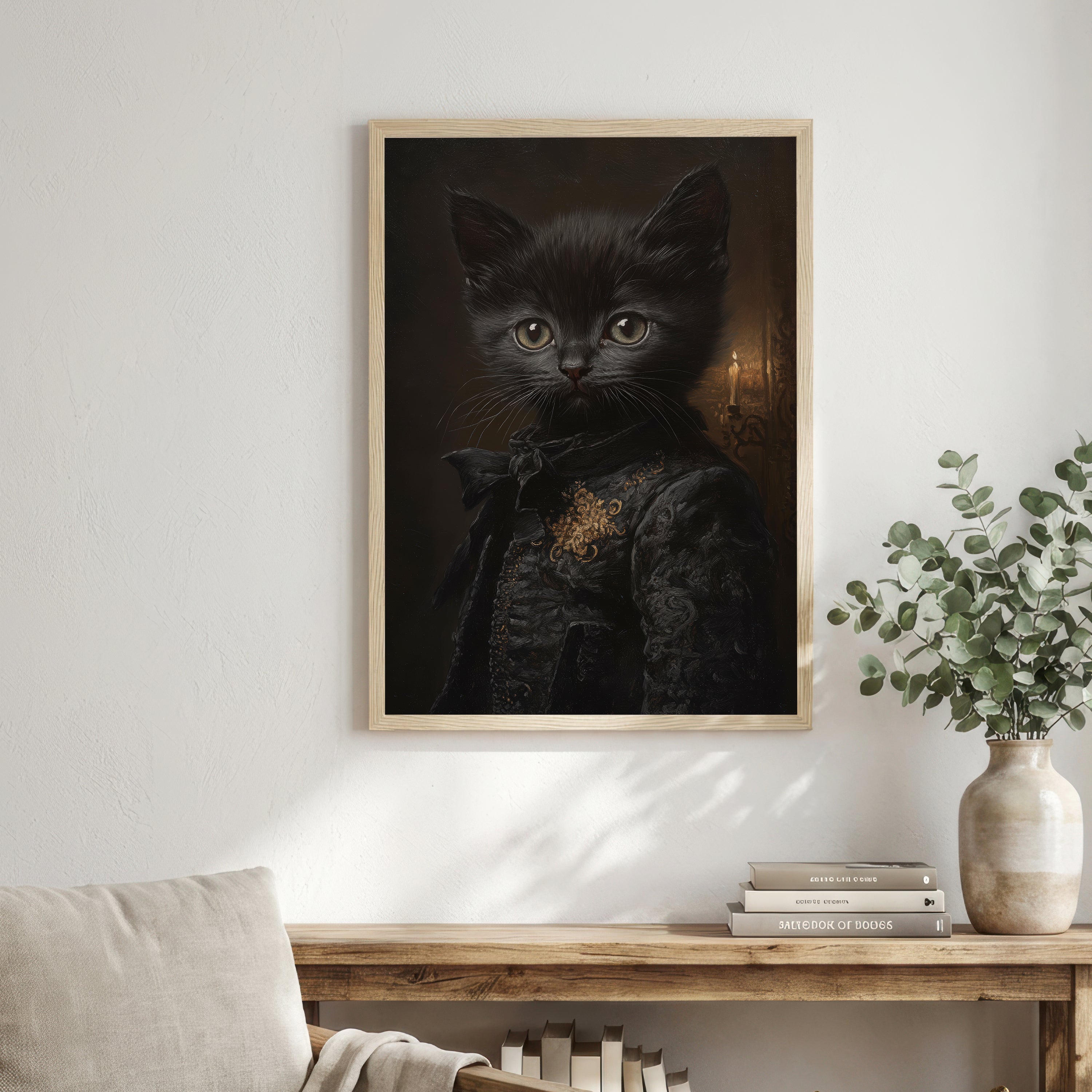 Gothic Black Cat Portrait Art Print