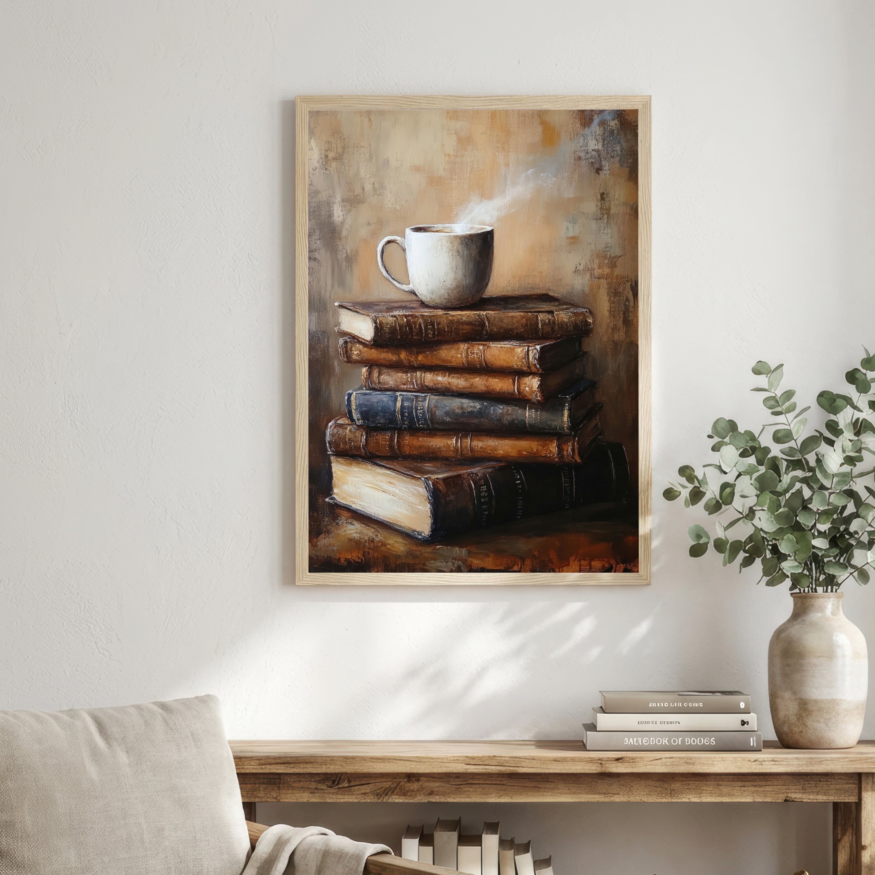 Cup and Stacked Books Art Print