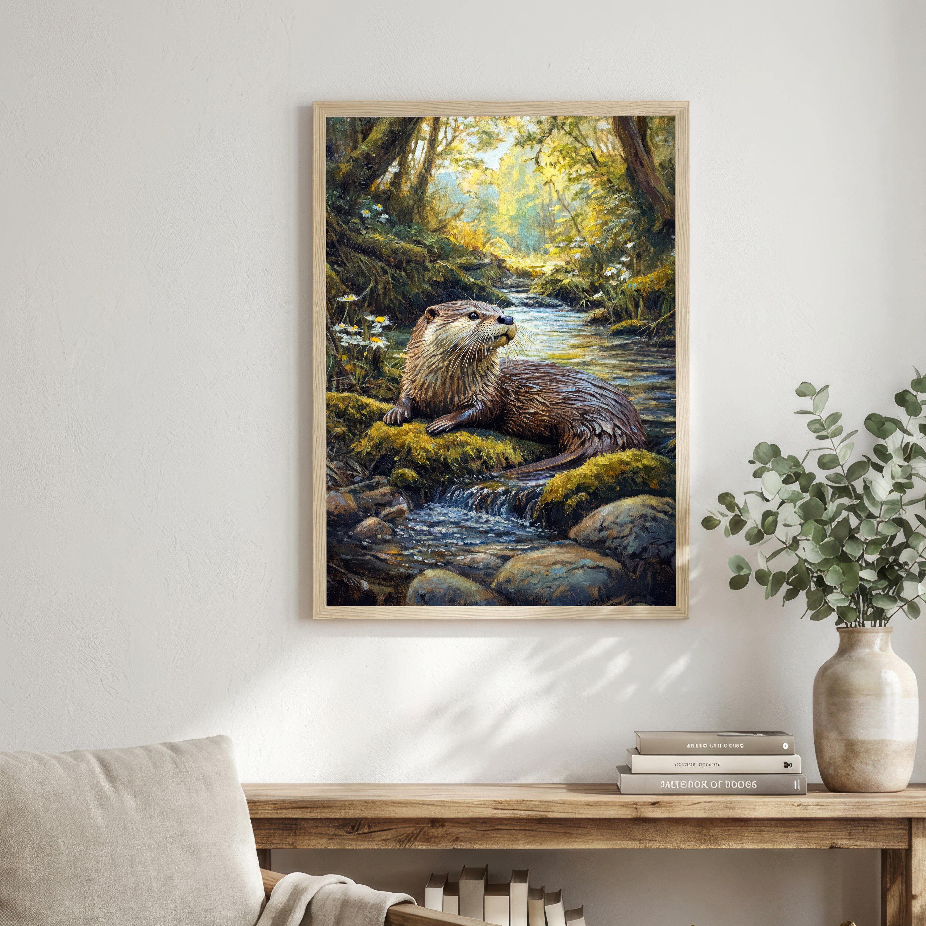 Woodland Otter Stream Art Print