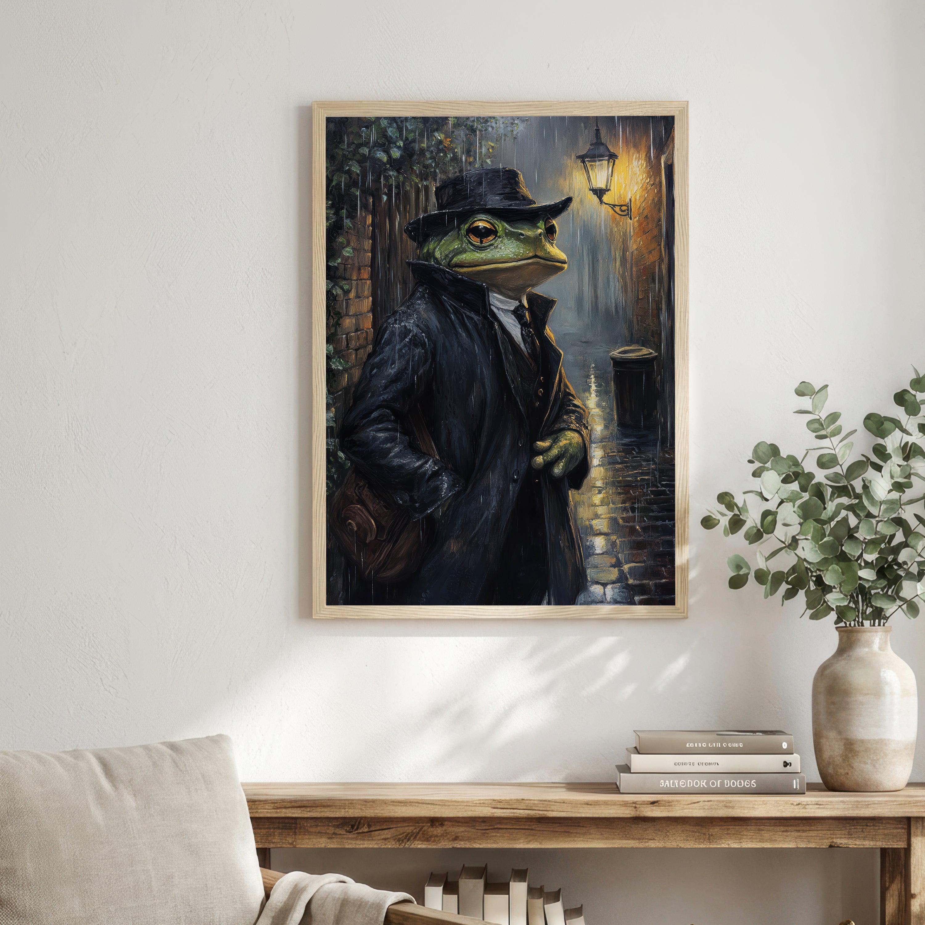 Rainy Frog Noir Art Print