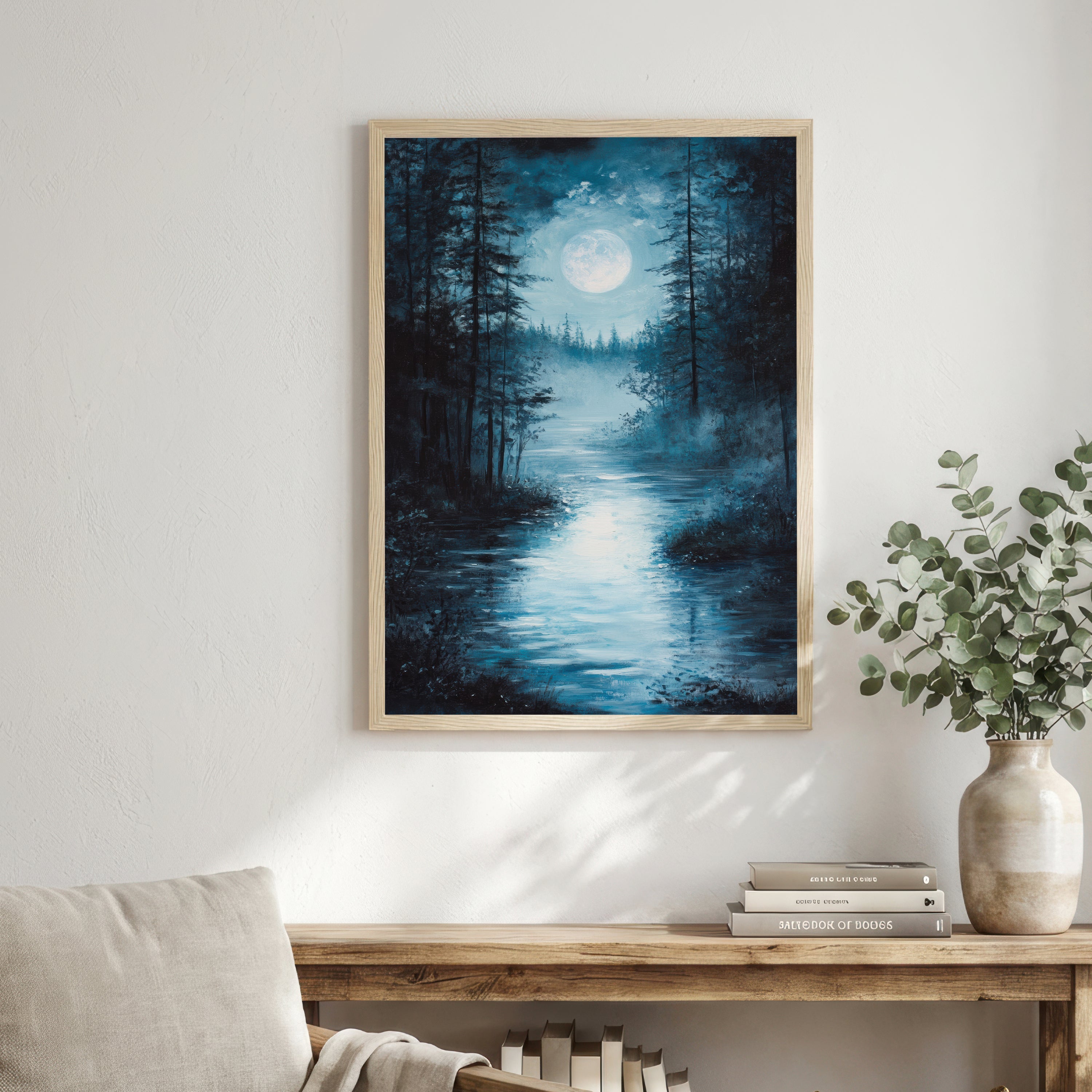 Moonlit Forest River Art Print