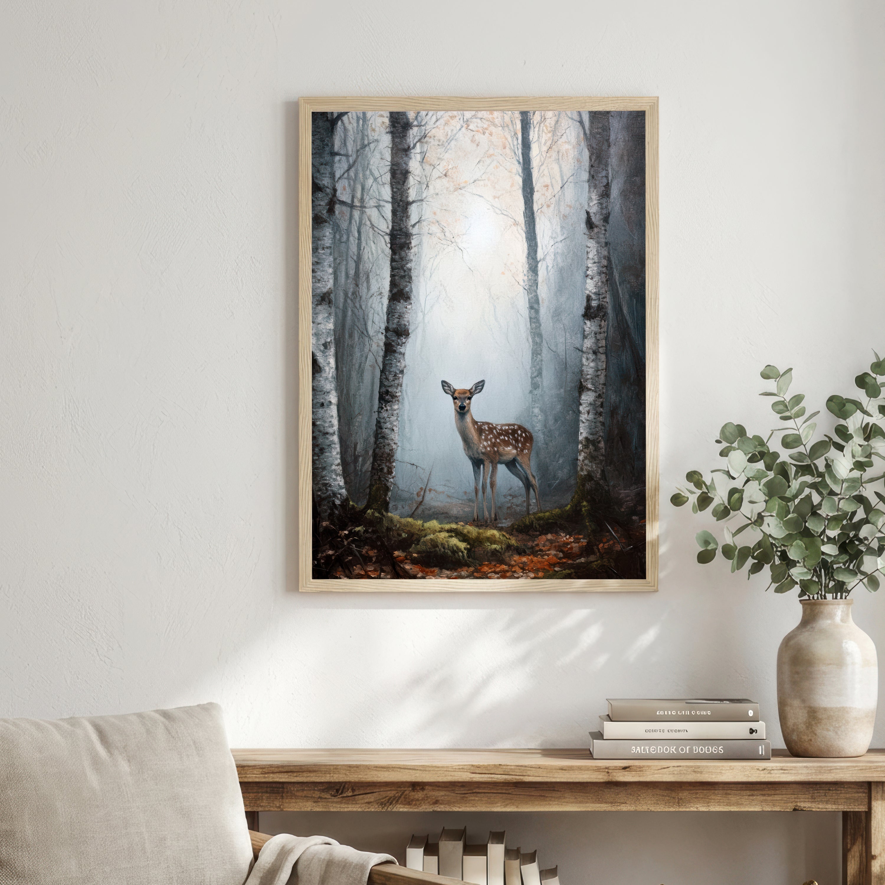 Fawn in Birch Forest Art Print