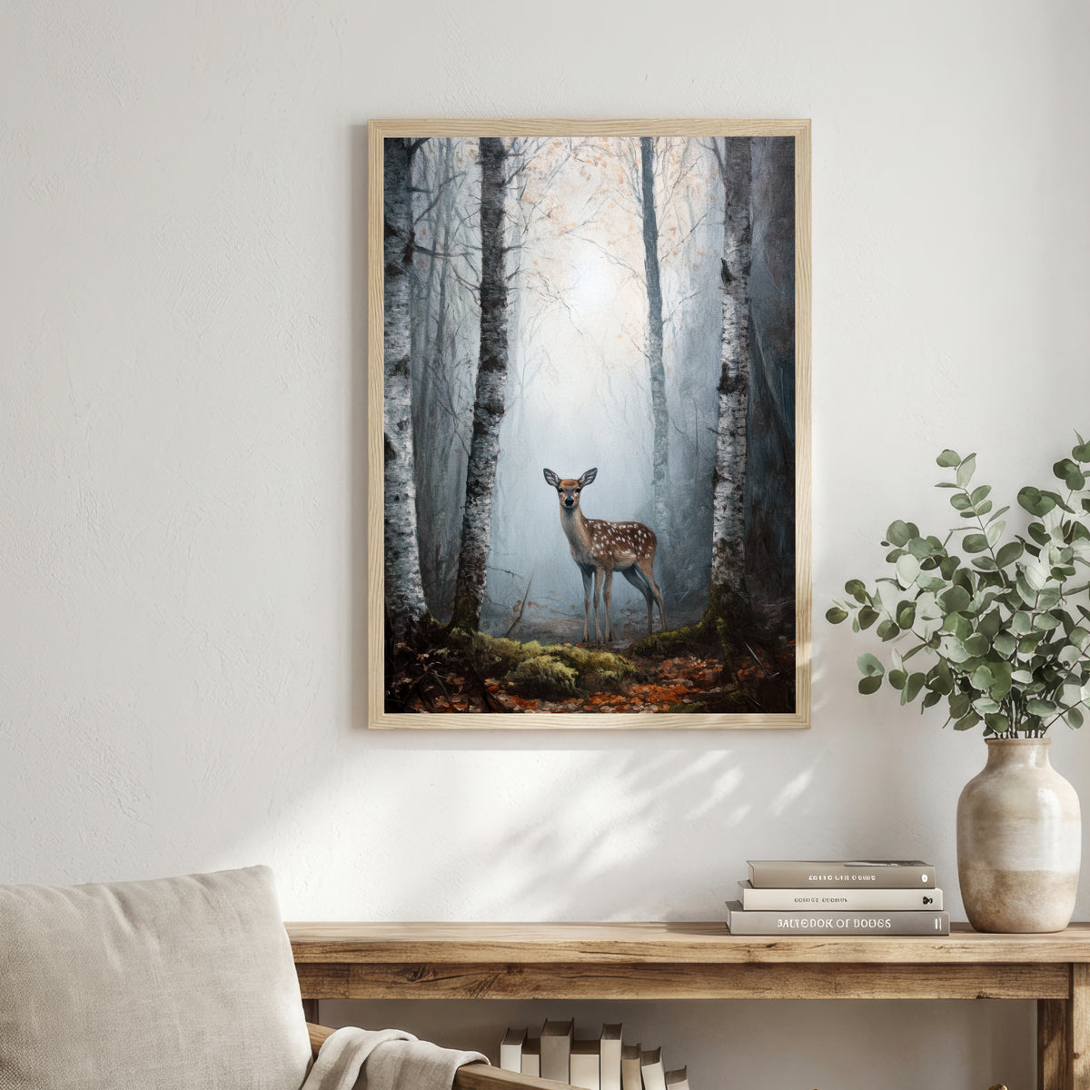 Fawn in Birch Forest Art Print