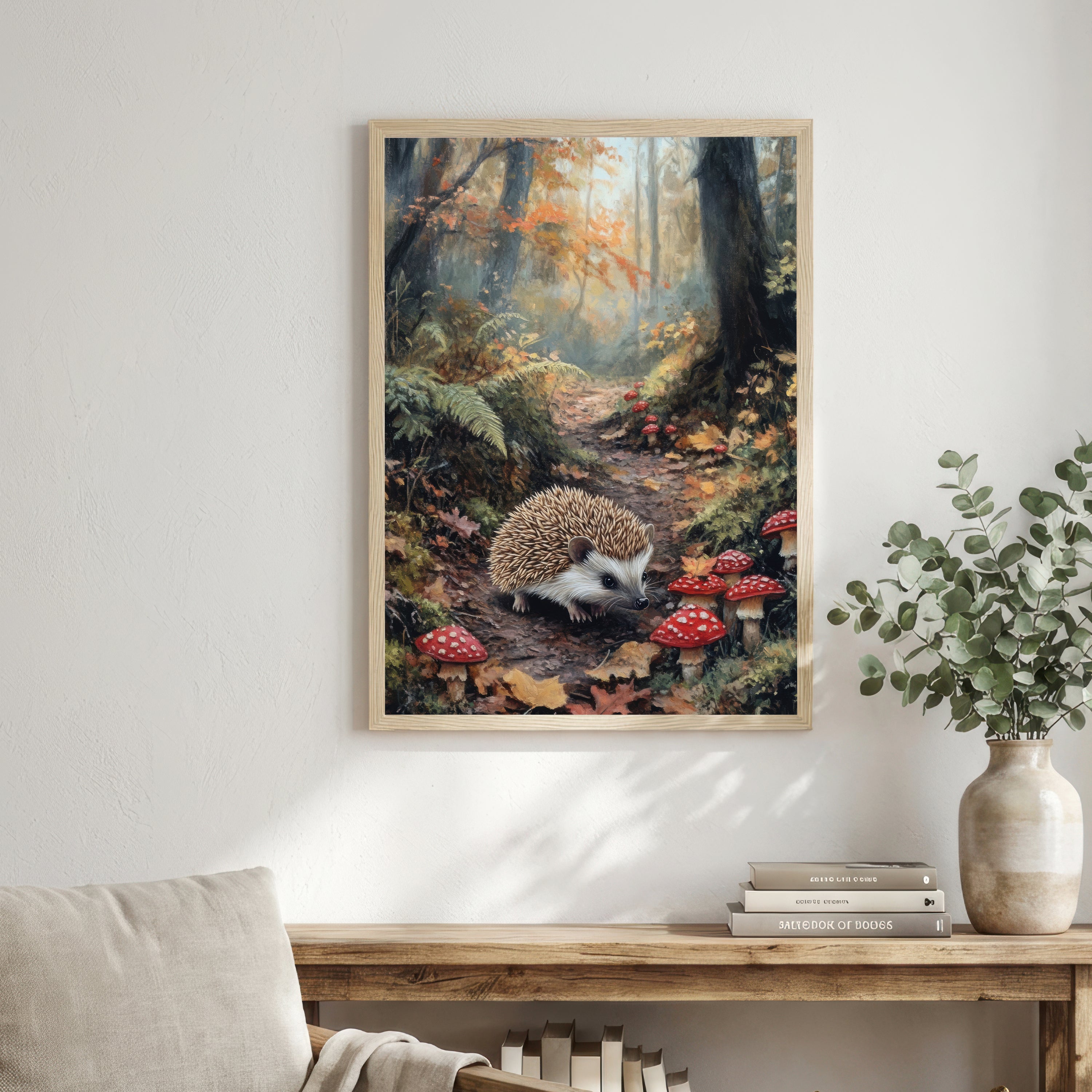 Hedgehog Woodland Mushroom Art Print