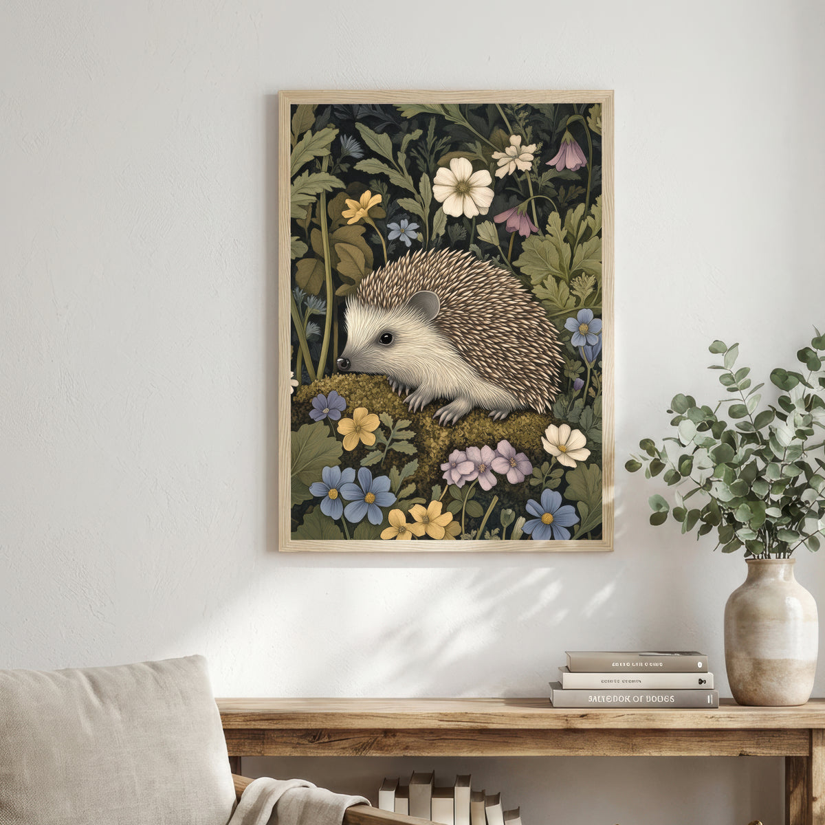 Hedgehog Floral Woodland Art Print