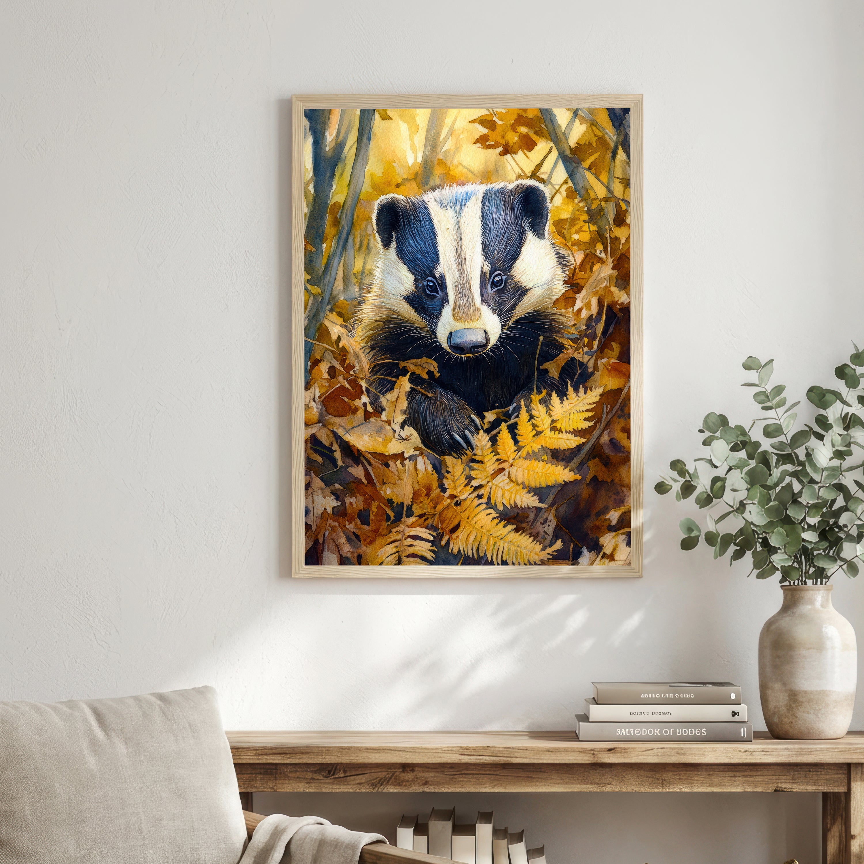 Badger Autumn Woodland Art Print