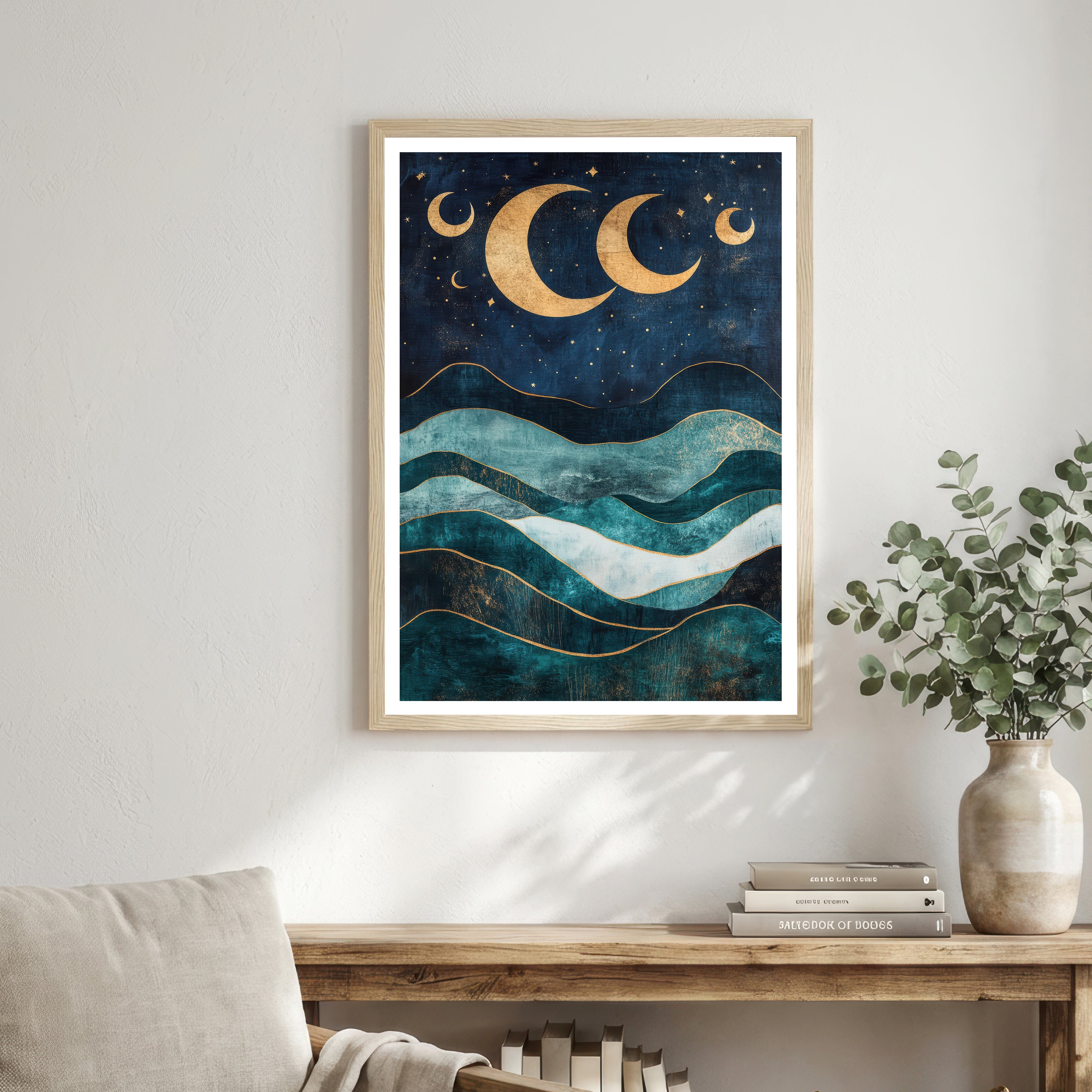 Celestial Moonlit Waves Art Print