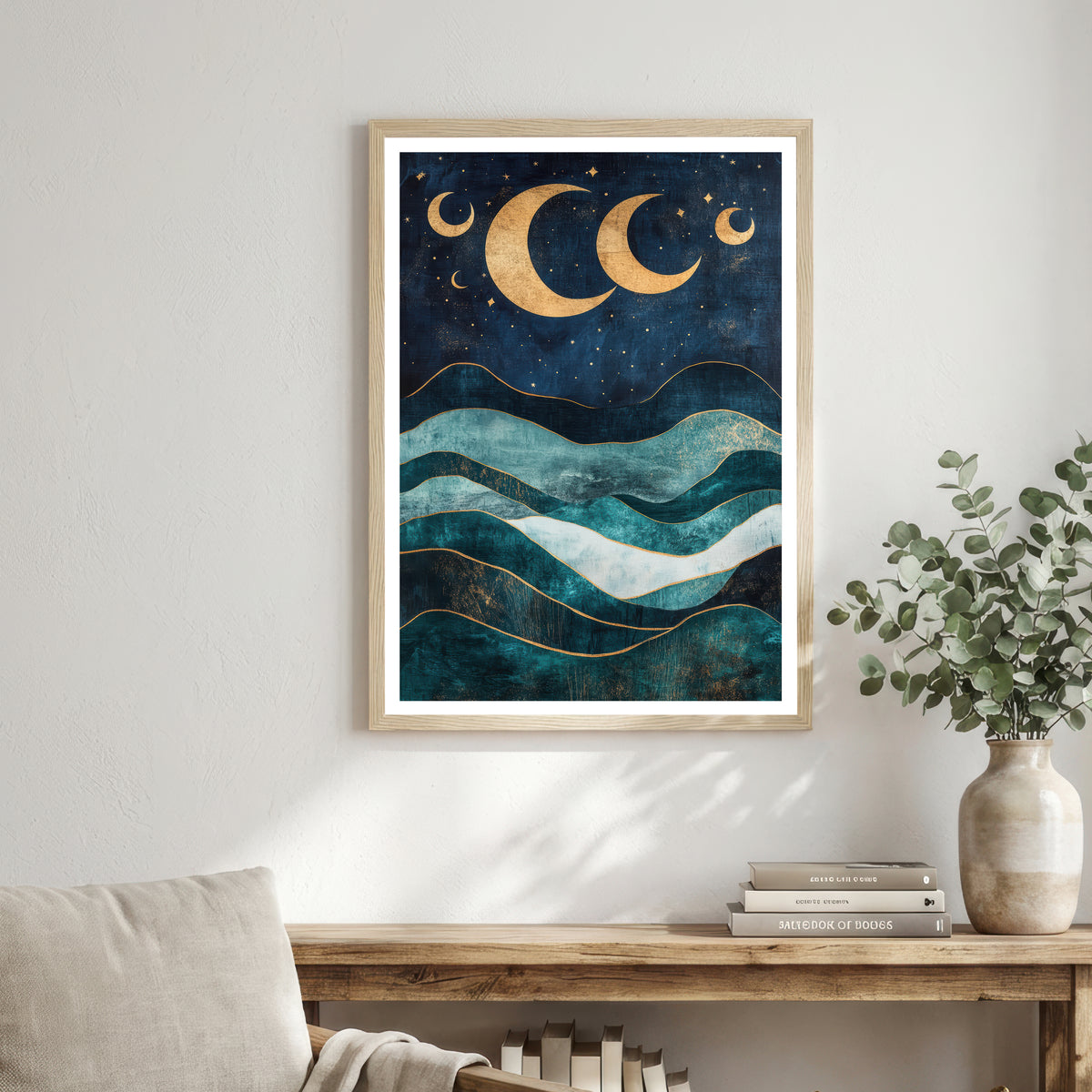 Celestial Moonlit Waves Art Print