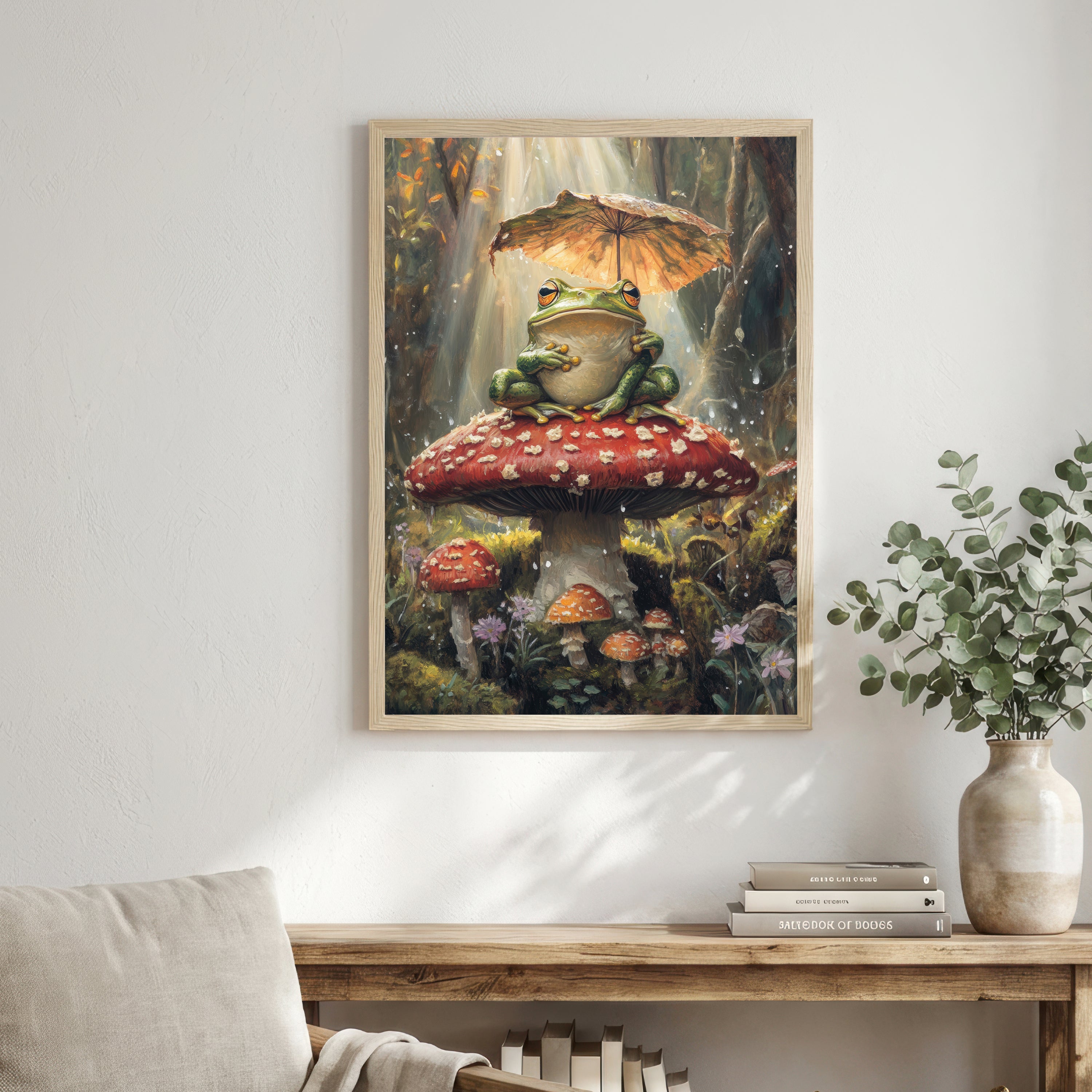 Frog on Mushroom Whimsical Art Print