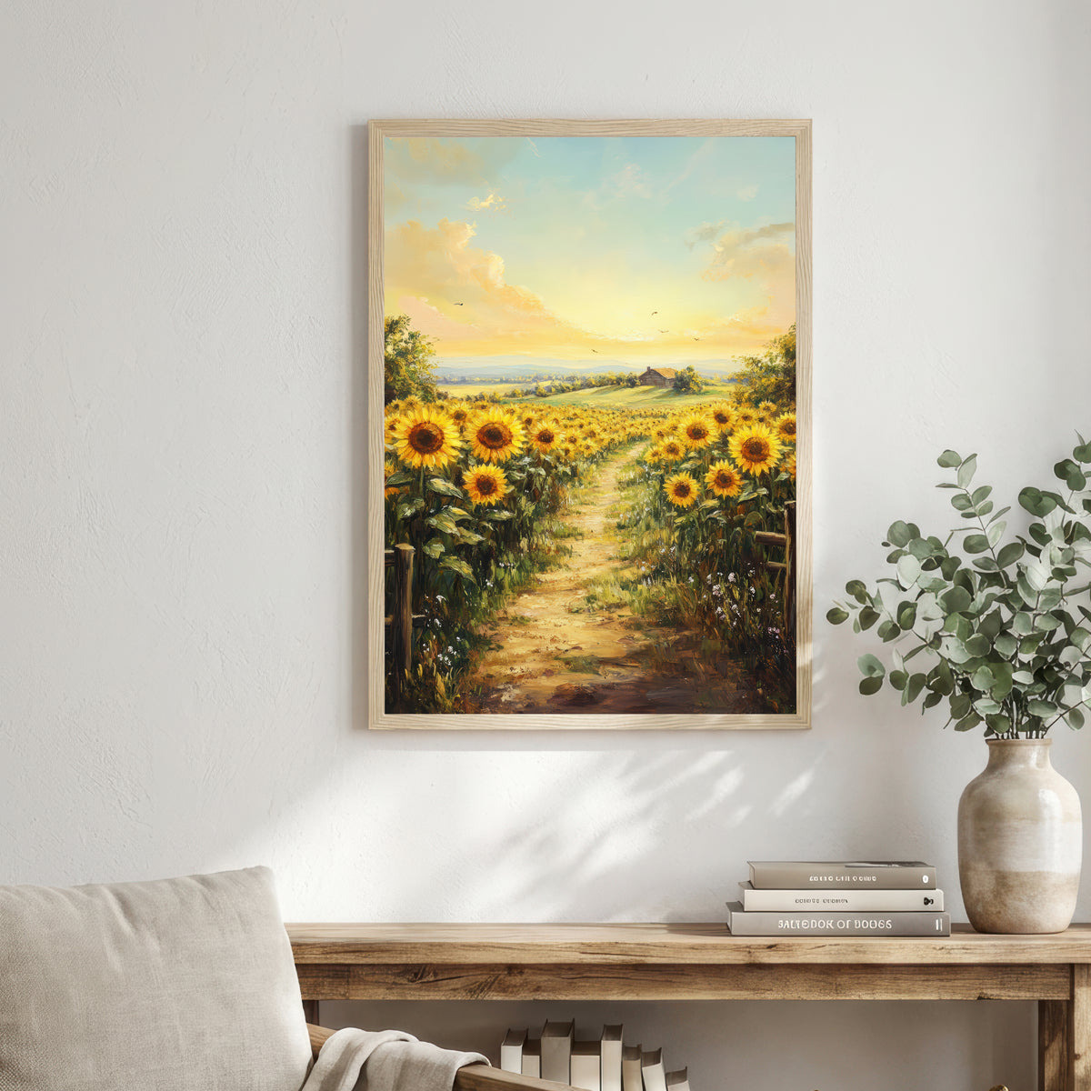 Sunflower Field Country Path Art Print