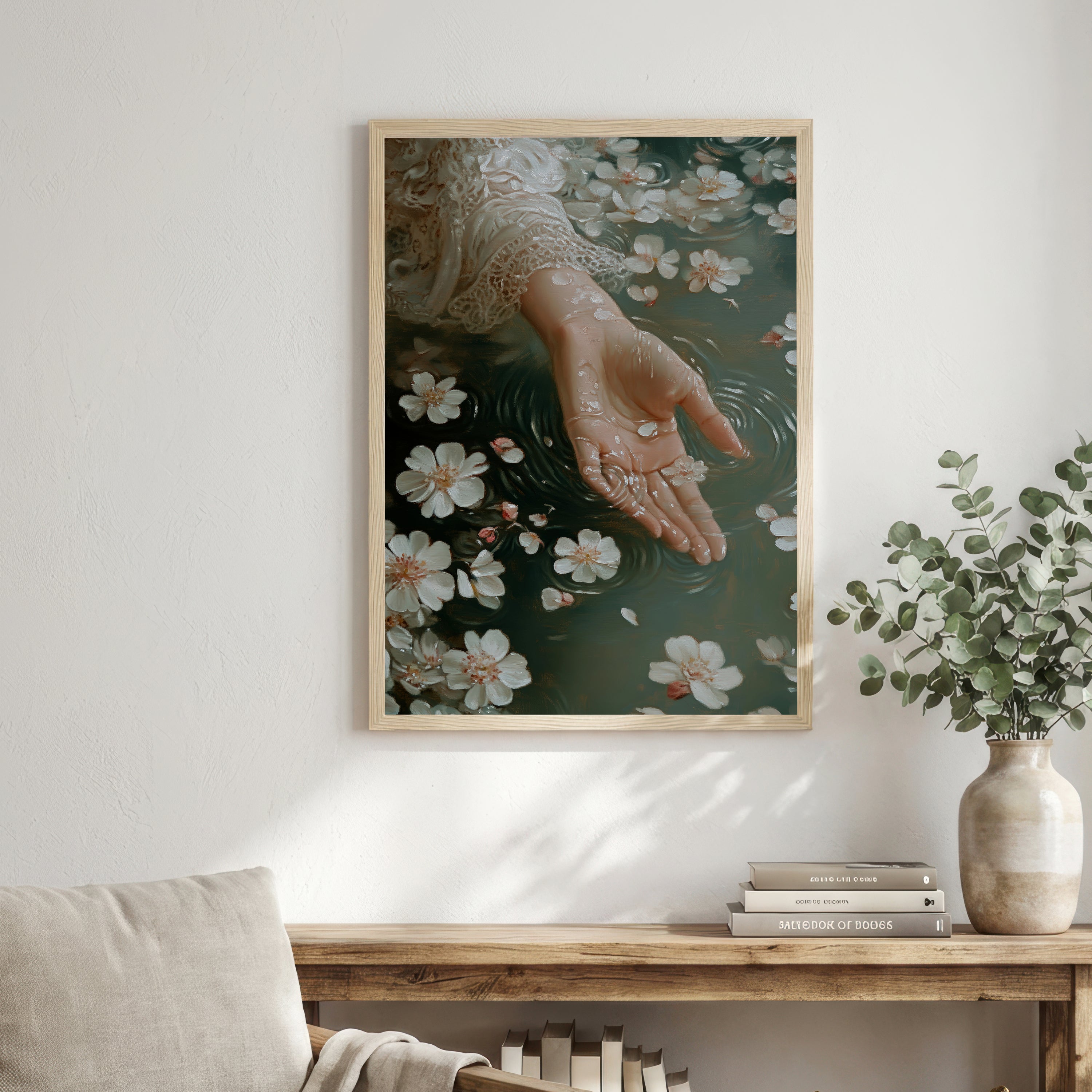 Hand Among Floating Blossoms Art Print