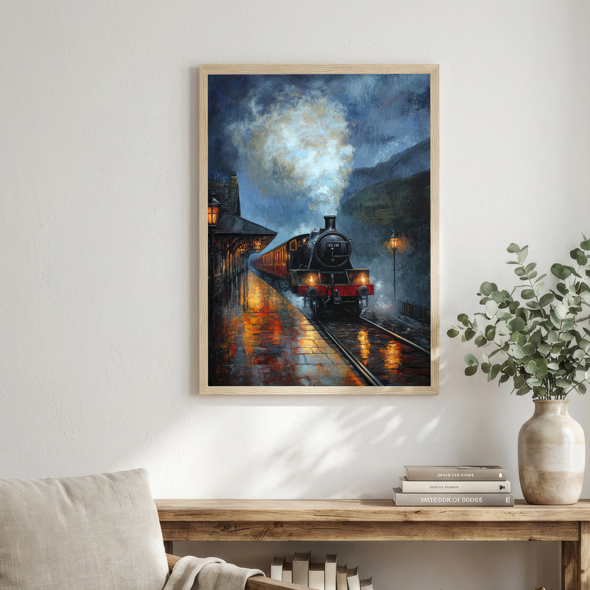 Rainy Steam Train Art Print