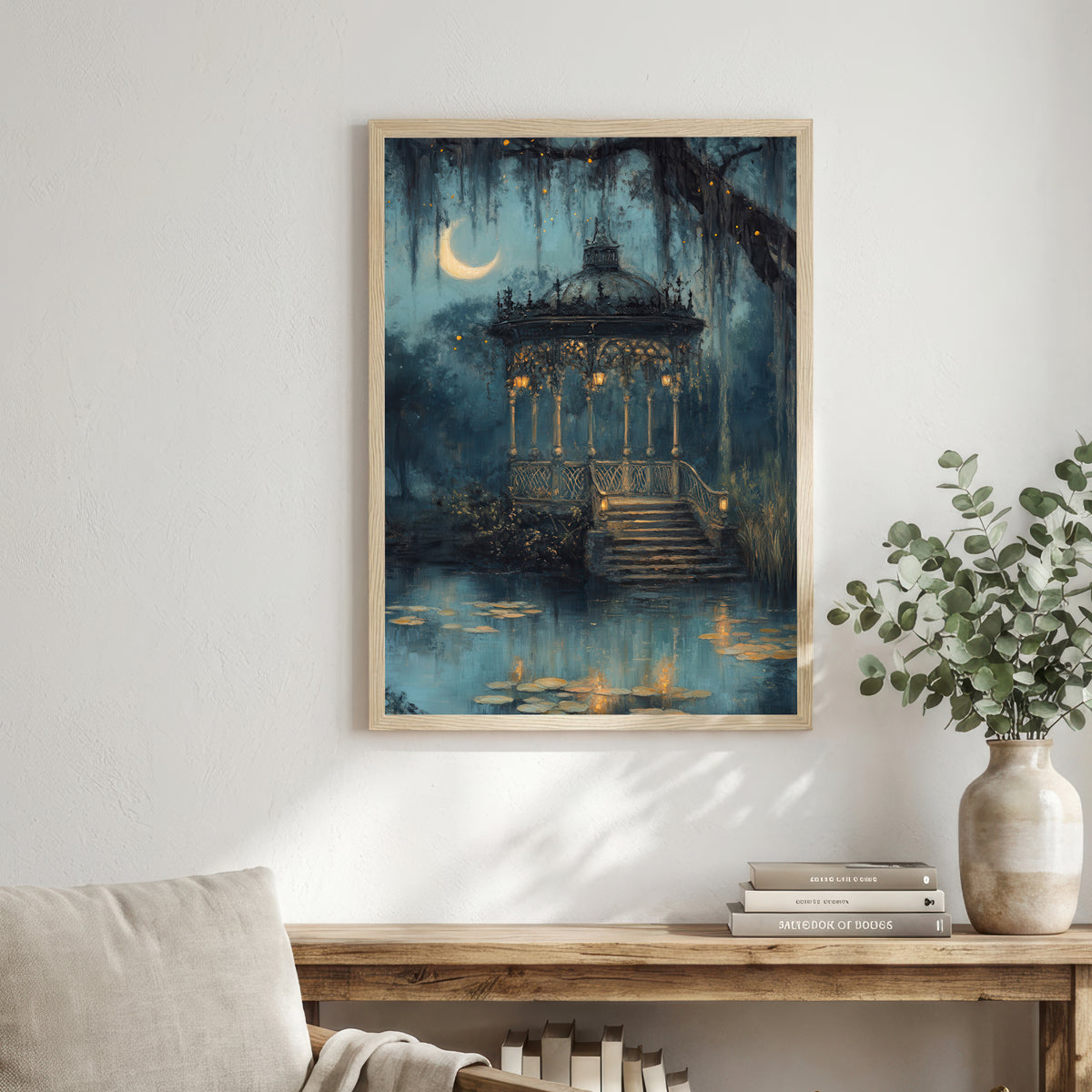 Moonlit Garden Gazebo Art Print