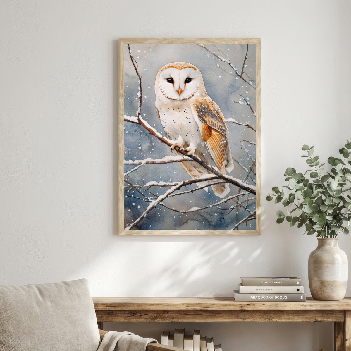 Snowy Barn Owl Watercolour Art Print