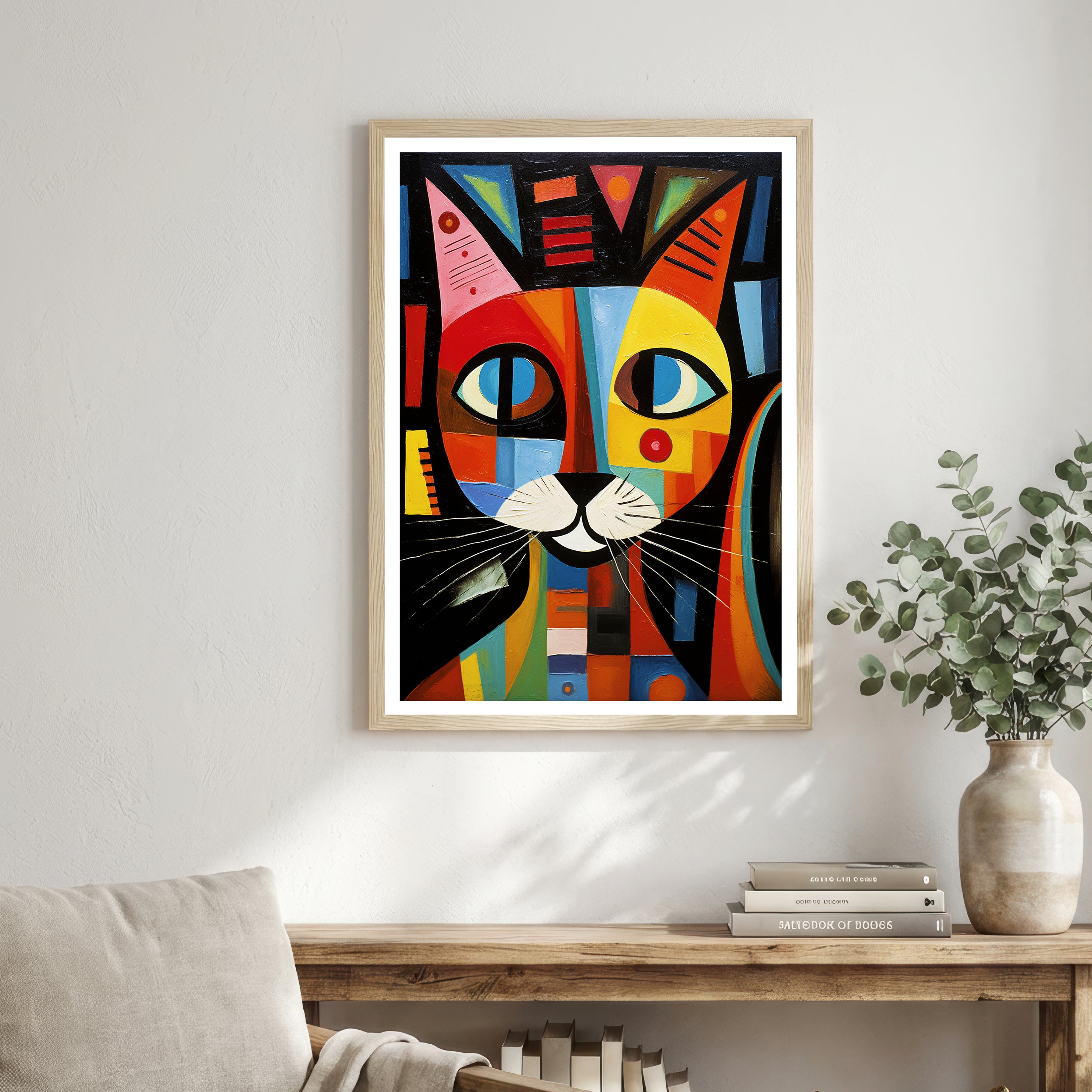 Colorful Geometric Cat Art Print