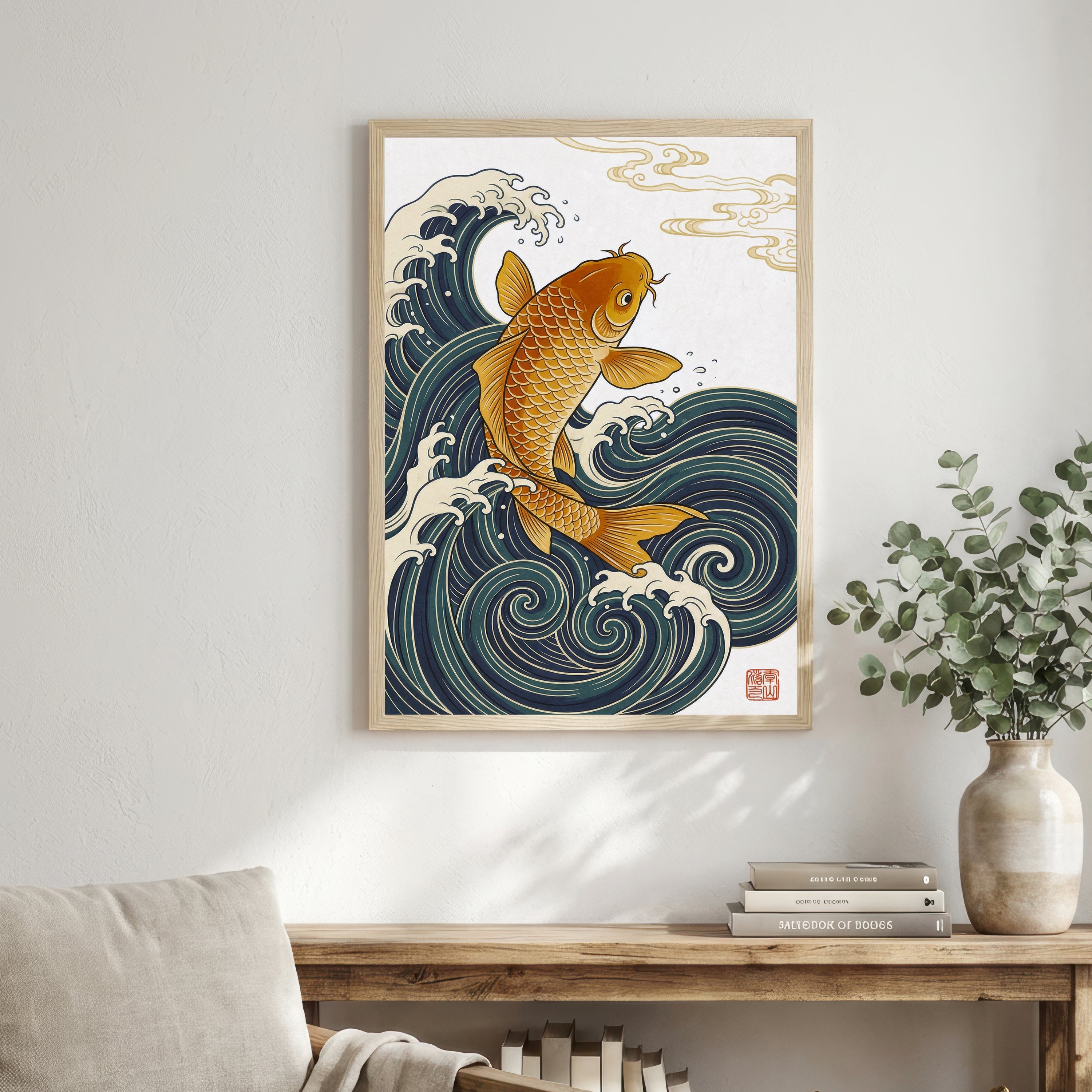 Japanese Koi Fish Wave Art Print