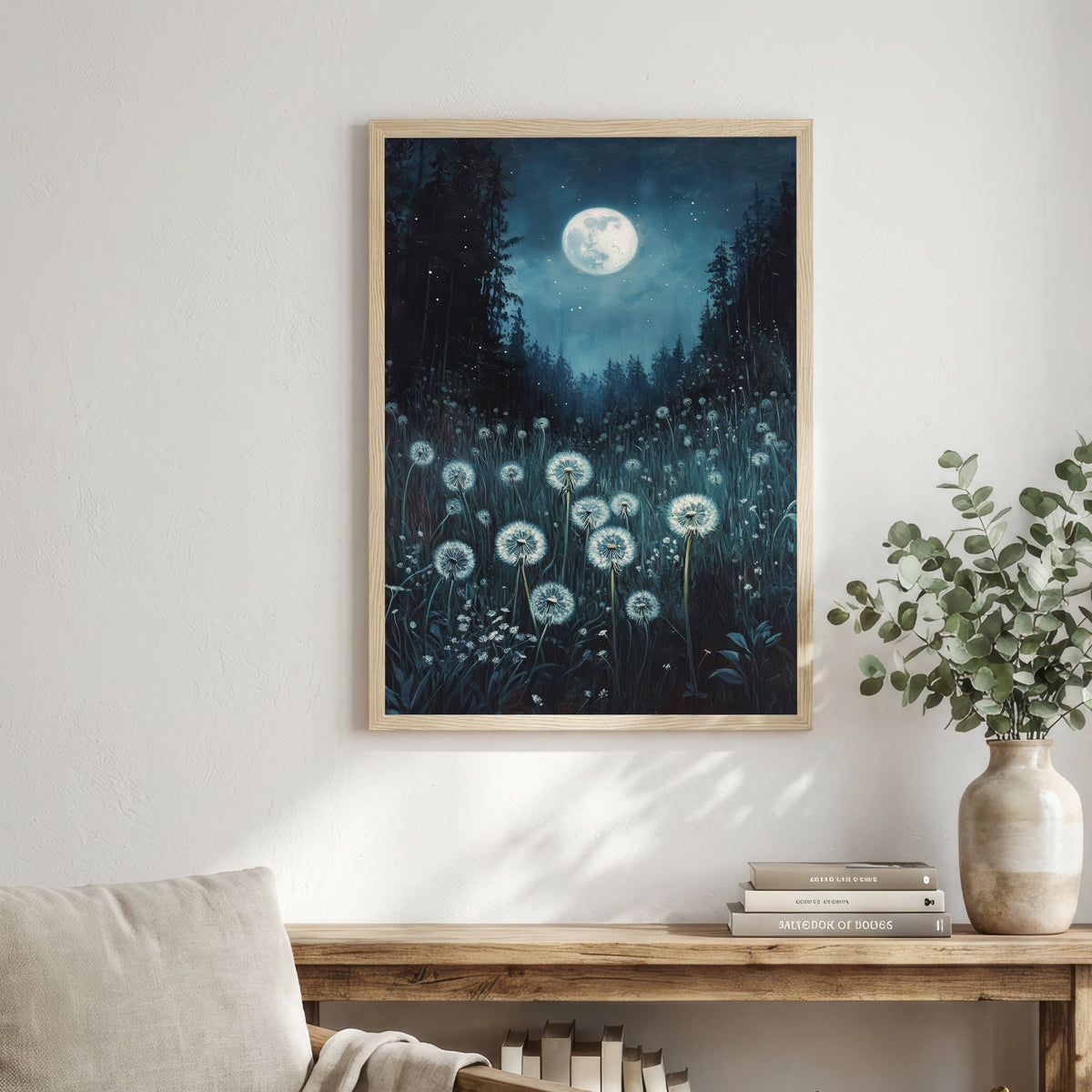 Moonlit Dandelion Meadow Art Print