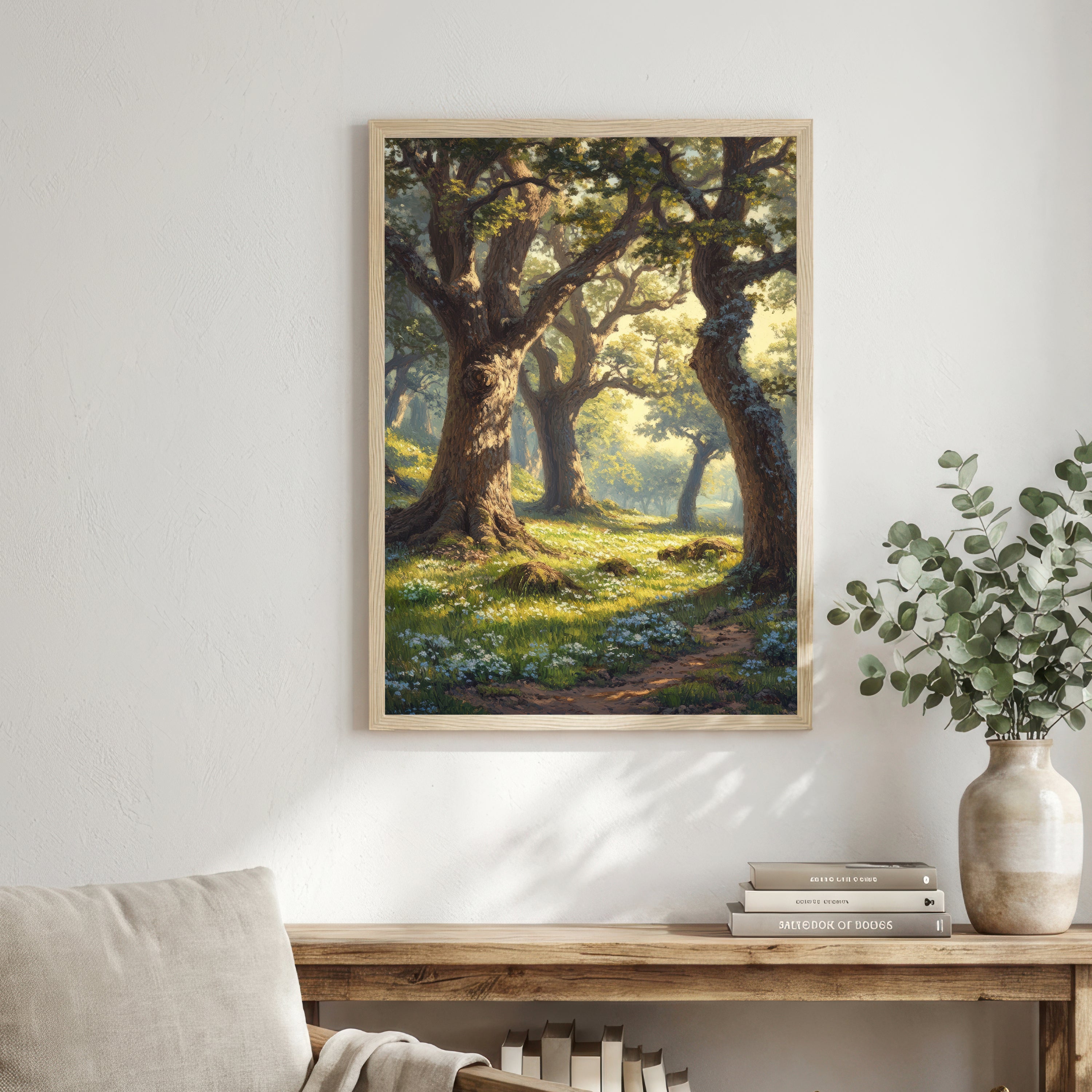 Sunlit Woodland Path Art Print