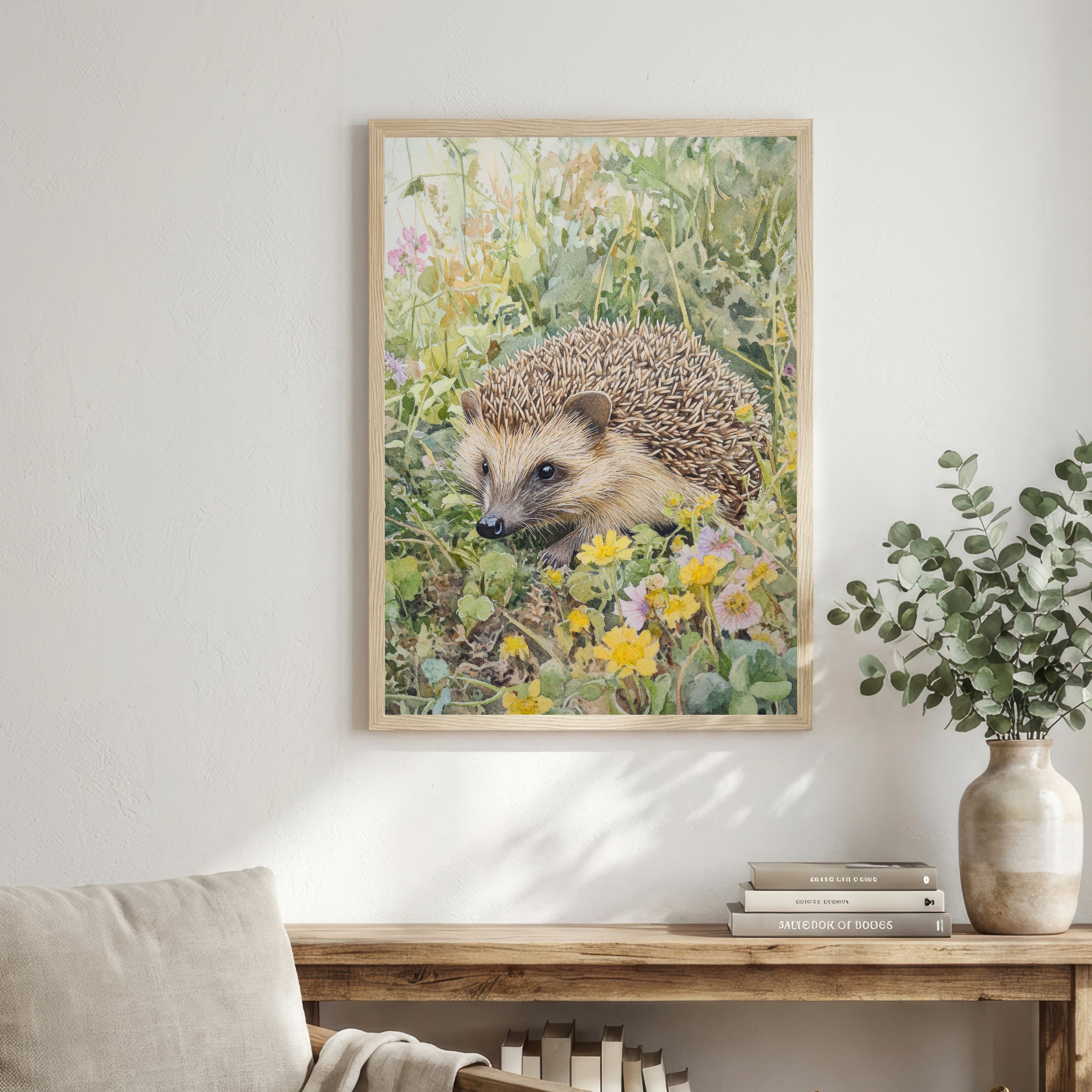 Hedgehog Wildflower Watercolour Art Print