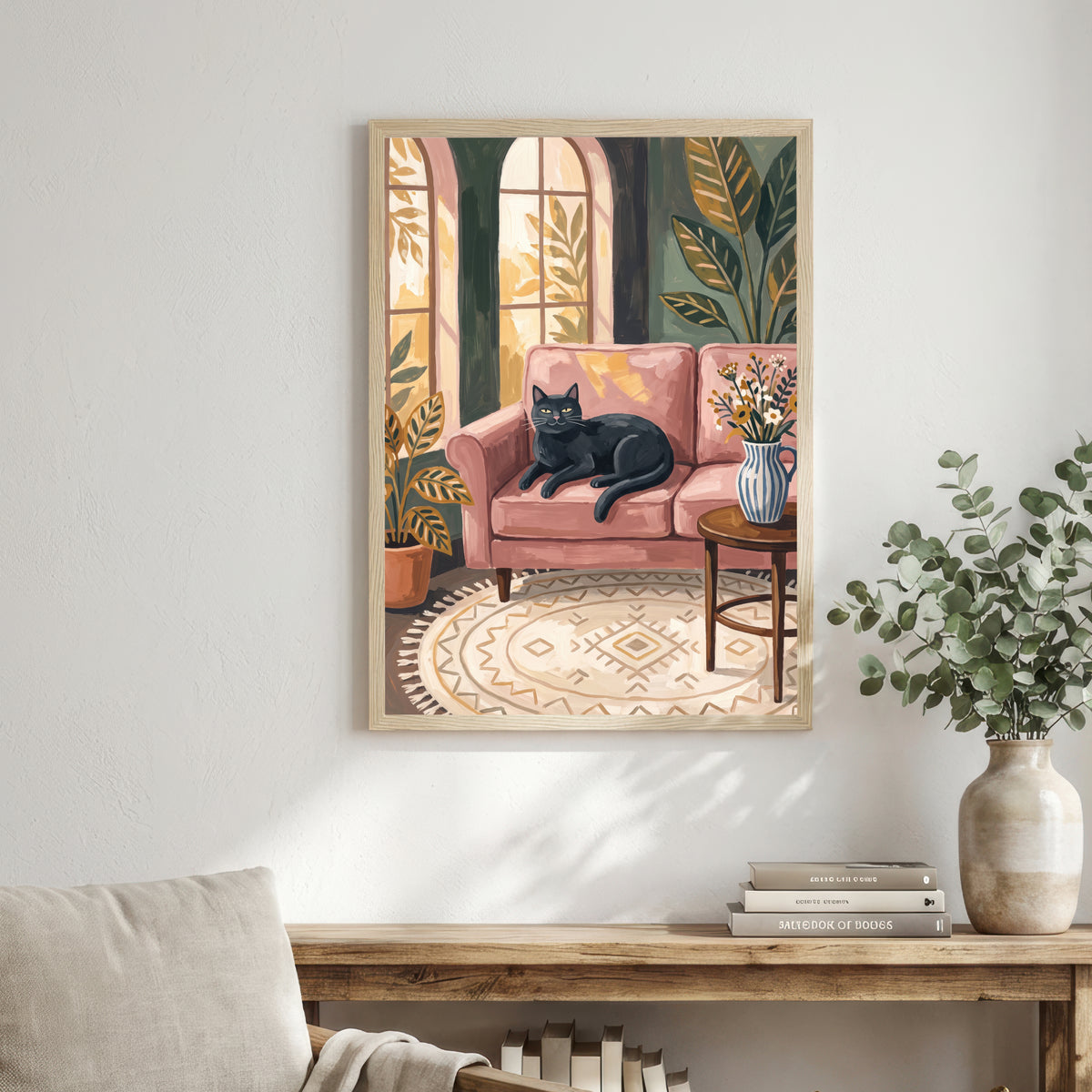 Black Cat Cozy Interior Art Print