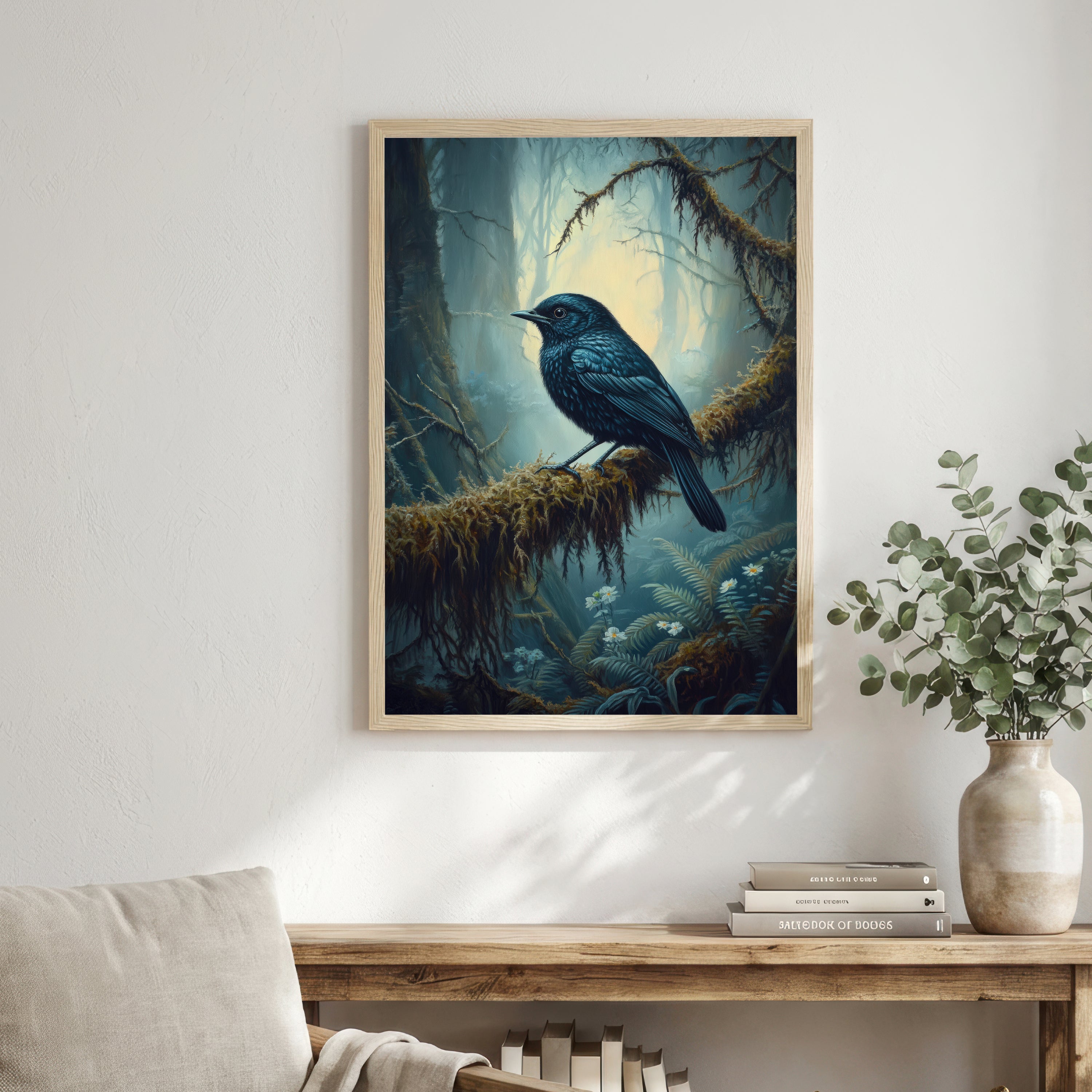 Raven Misty Forest Art Print