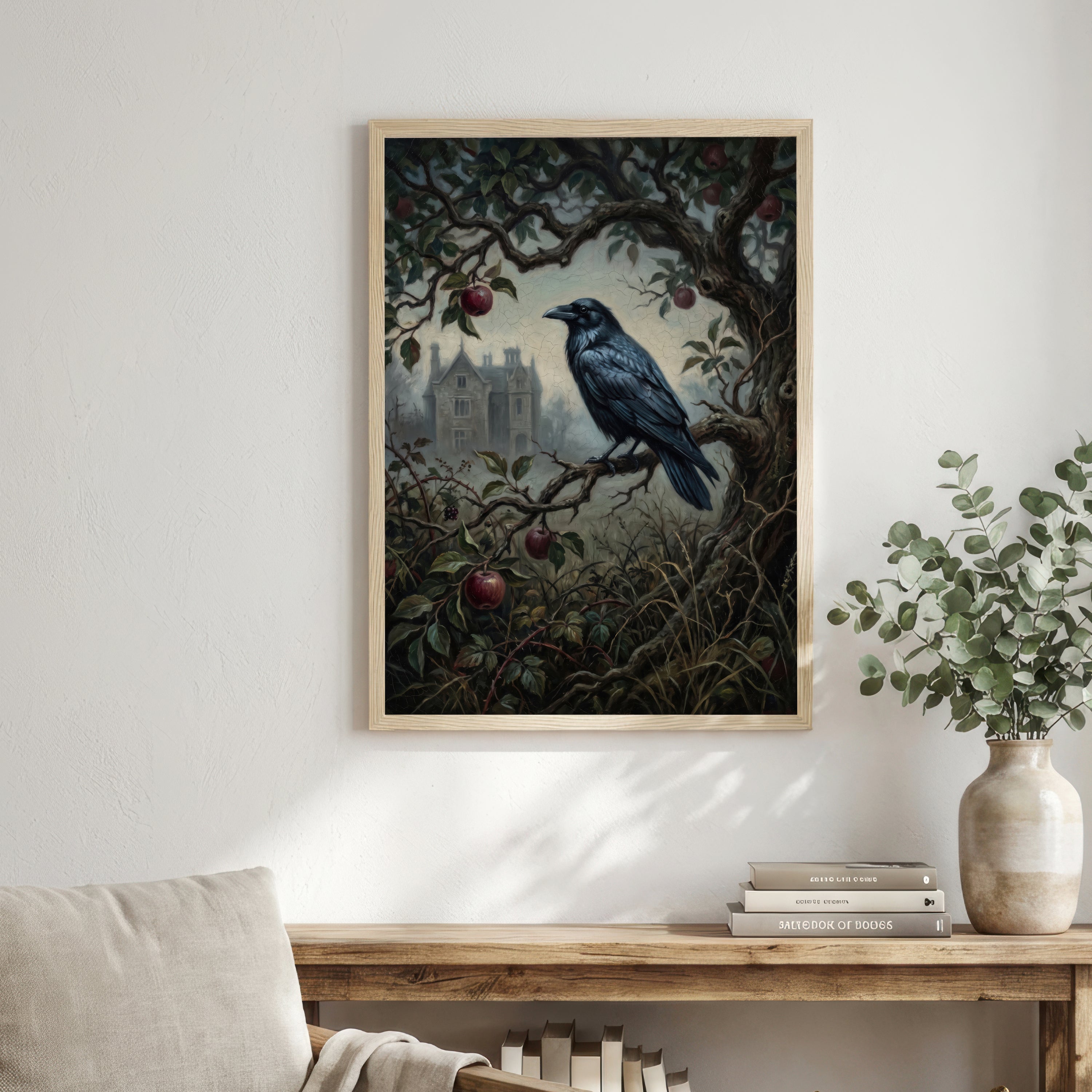 Raven in Apple Tree Art Print