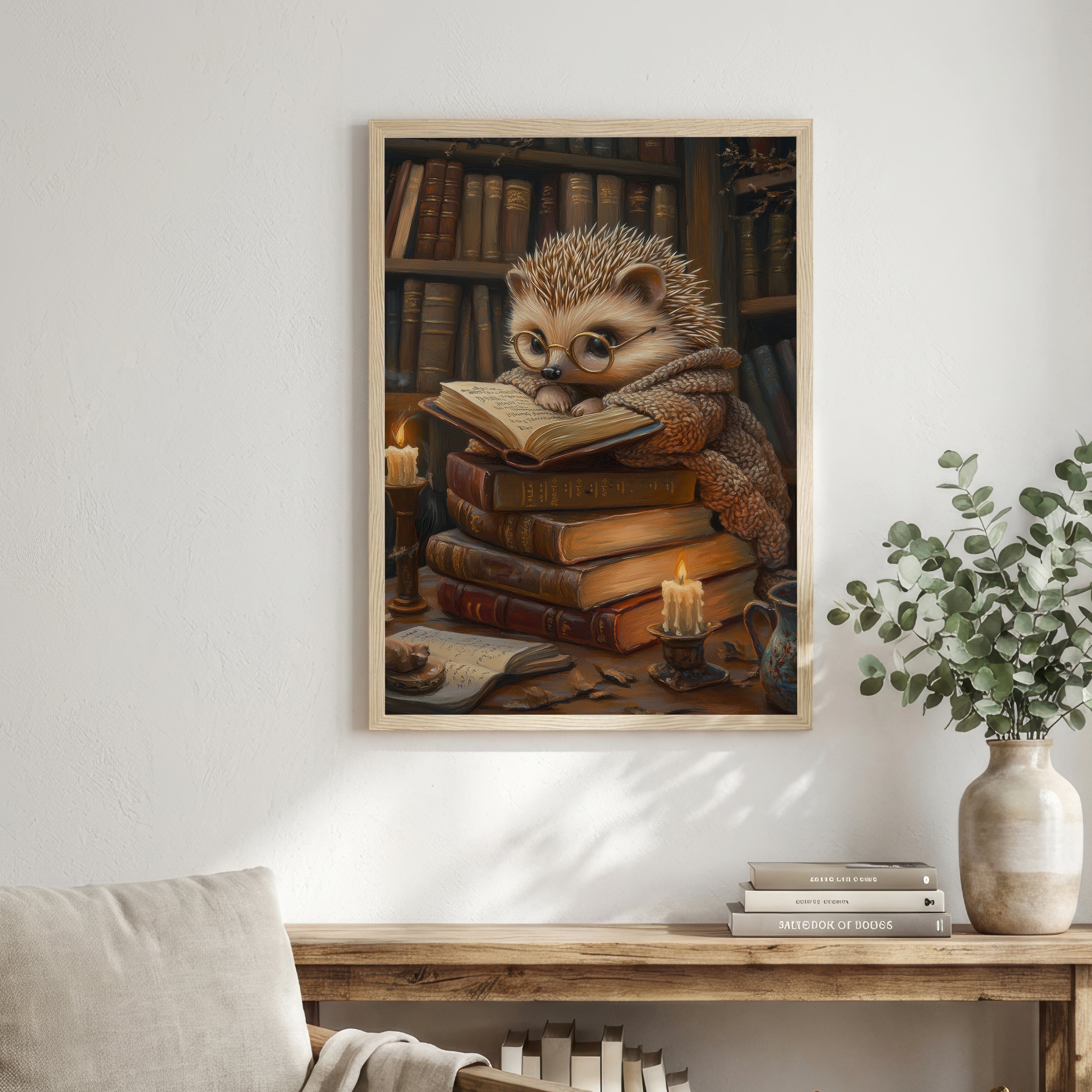 Hedgehog Scholar Dark Academia Art Print