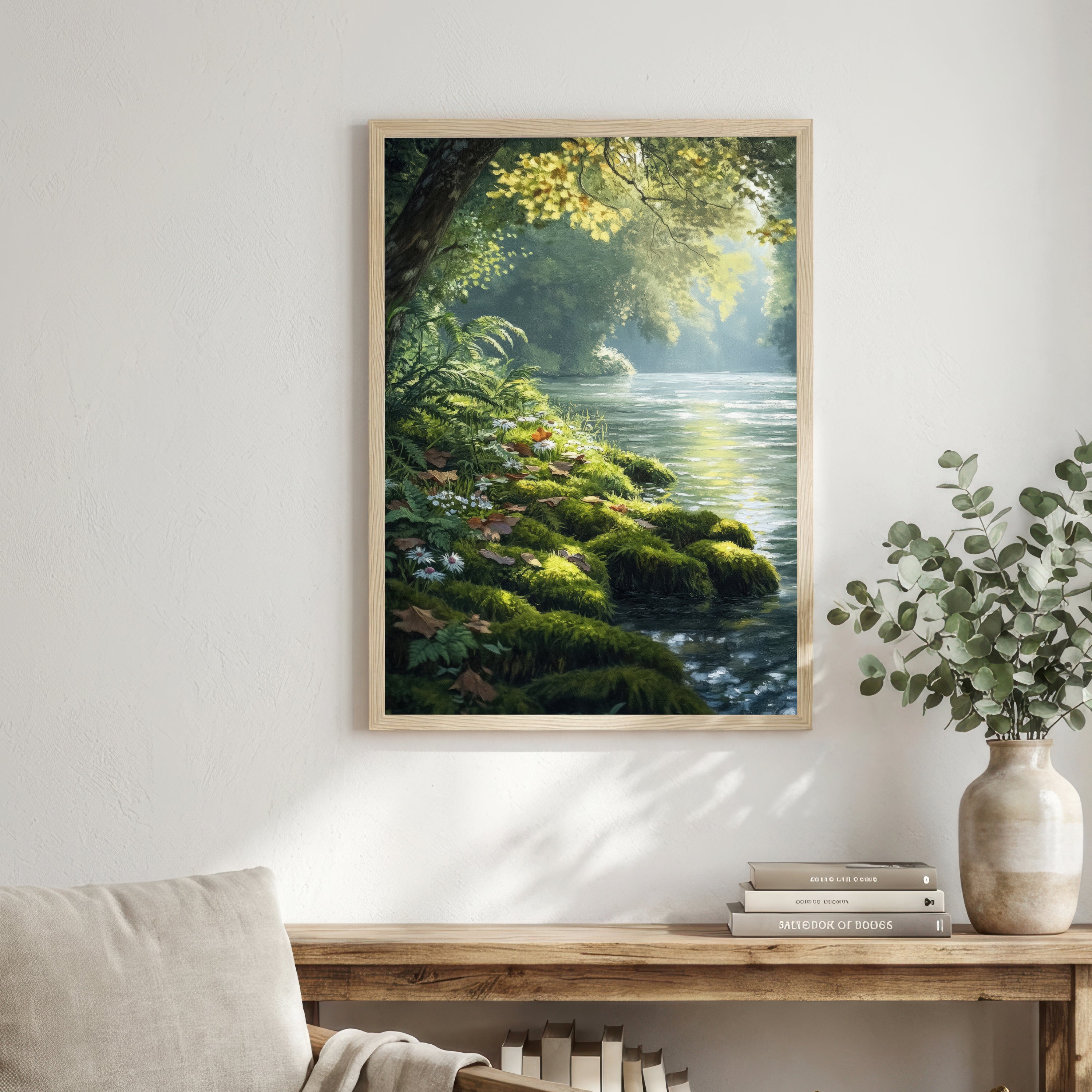 Sunlit Woodland Stream Art Print
