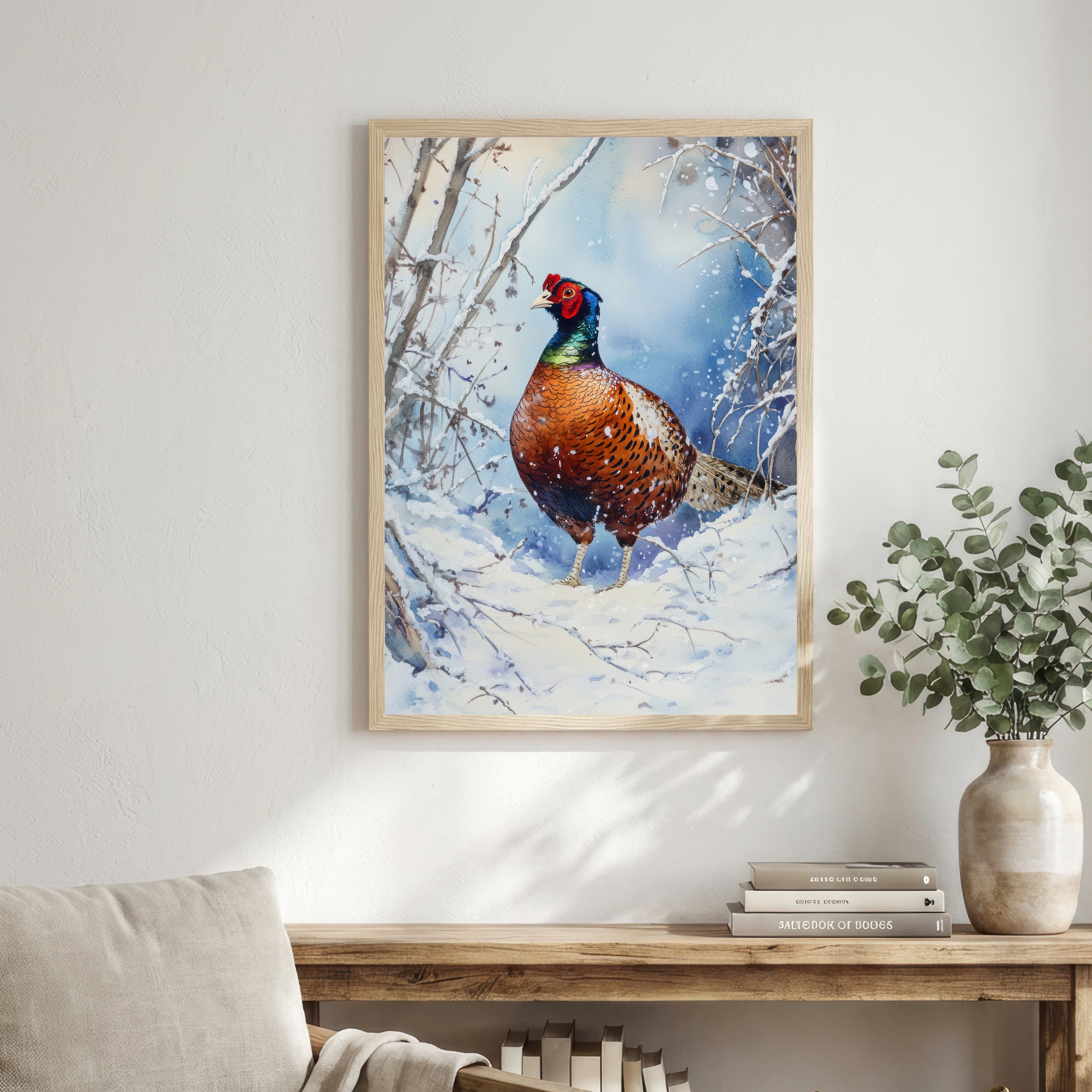 Snowy Pheasant Watercolour Art Print