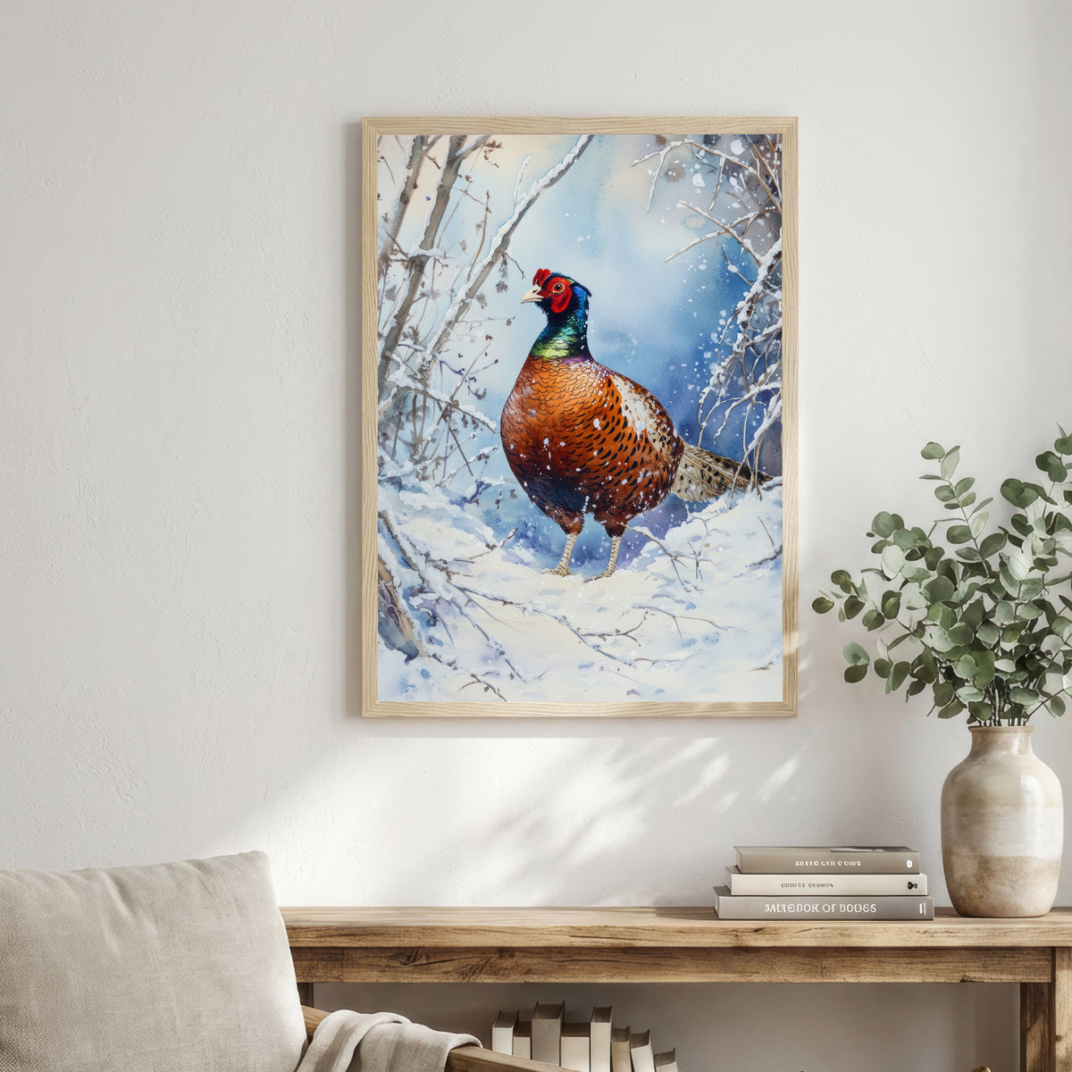 Snowy Pheasant Watercolour Art Print