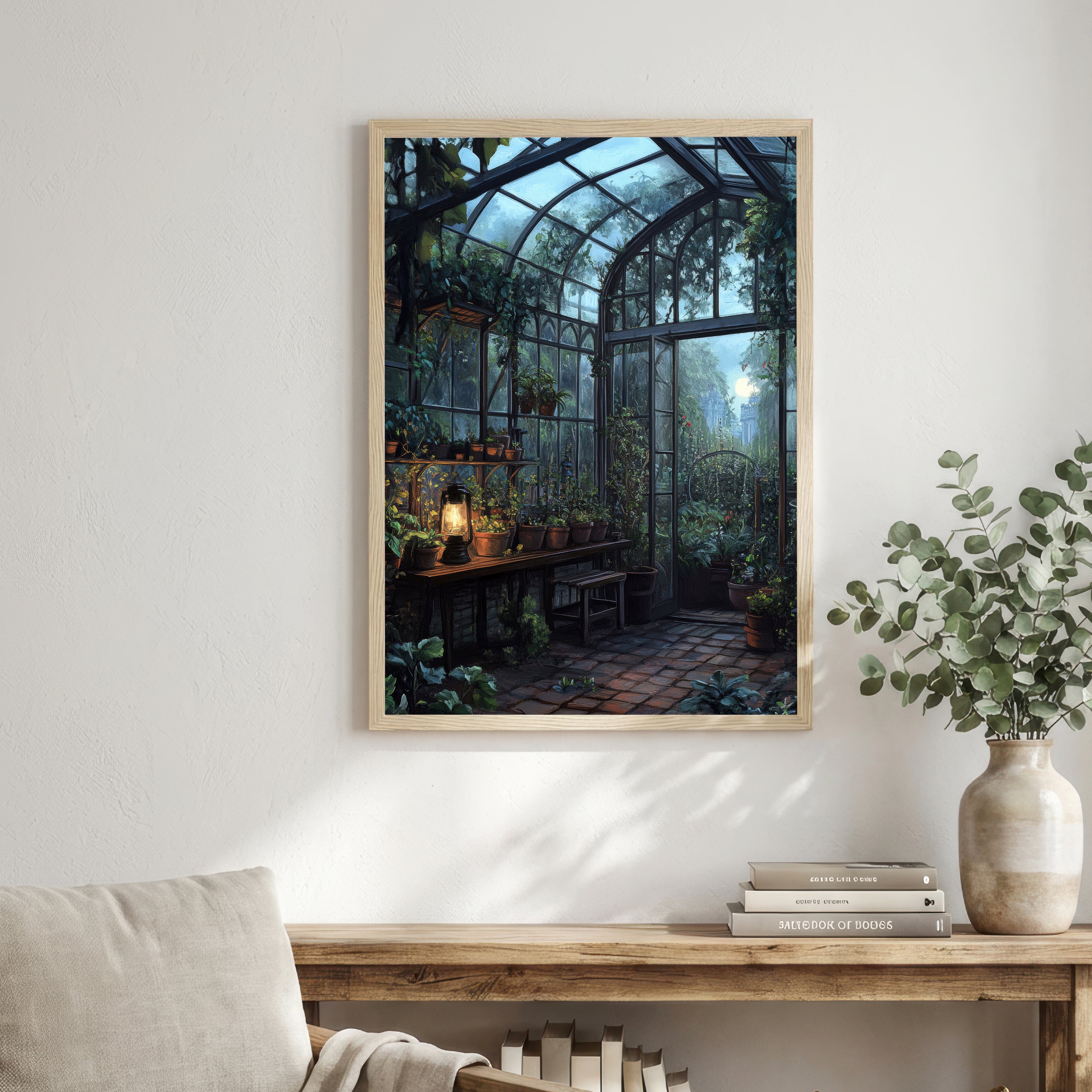 Moonlit Gothic Greenhouse Art Print