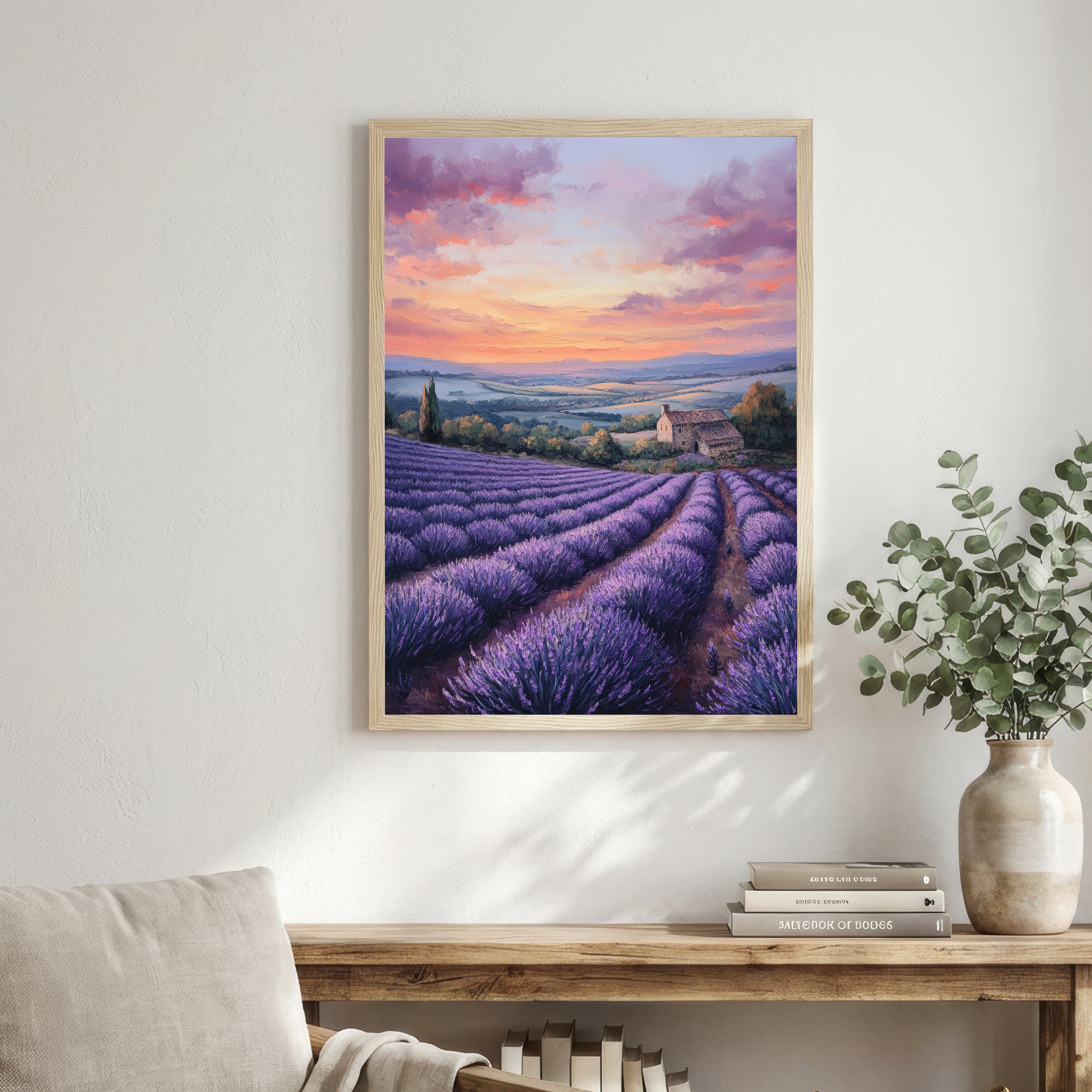 Lavender Field Cottage Landscape Art Print