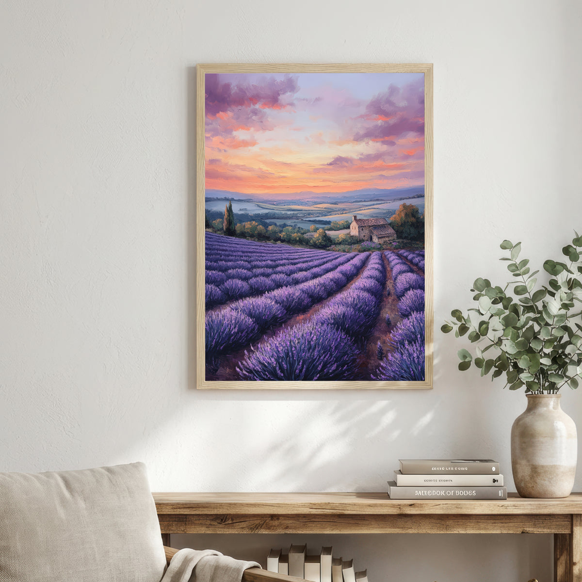 Lavender Field Cottage Landscape Art Print